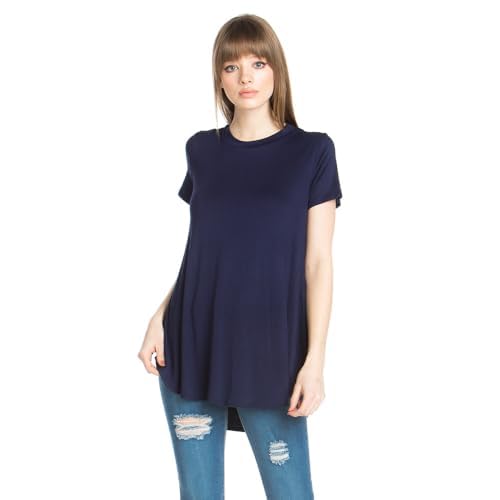 Azules Women's Short Sleeve Tunic Tops - Flowy Scoop Neck Blouse for Leggings | Casual Summer Outfit & Layering Shirt for Work, Travel & Daily Wear
