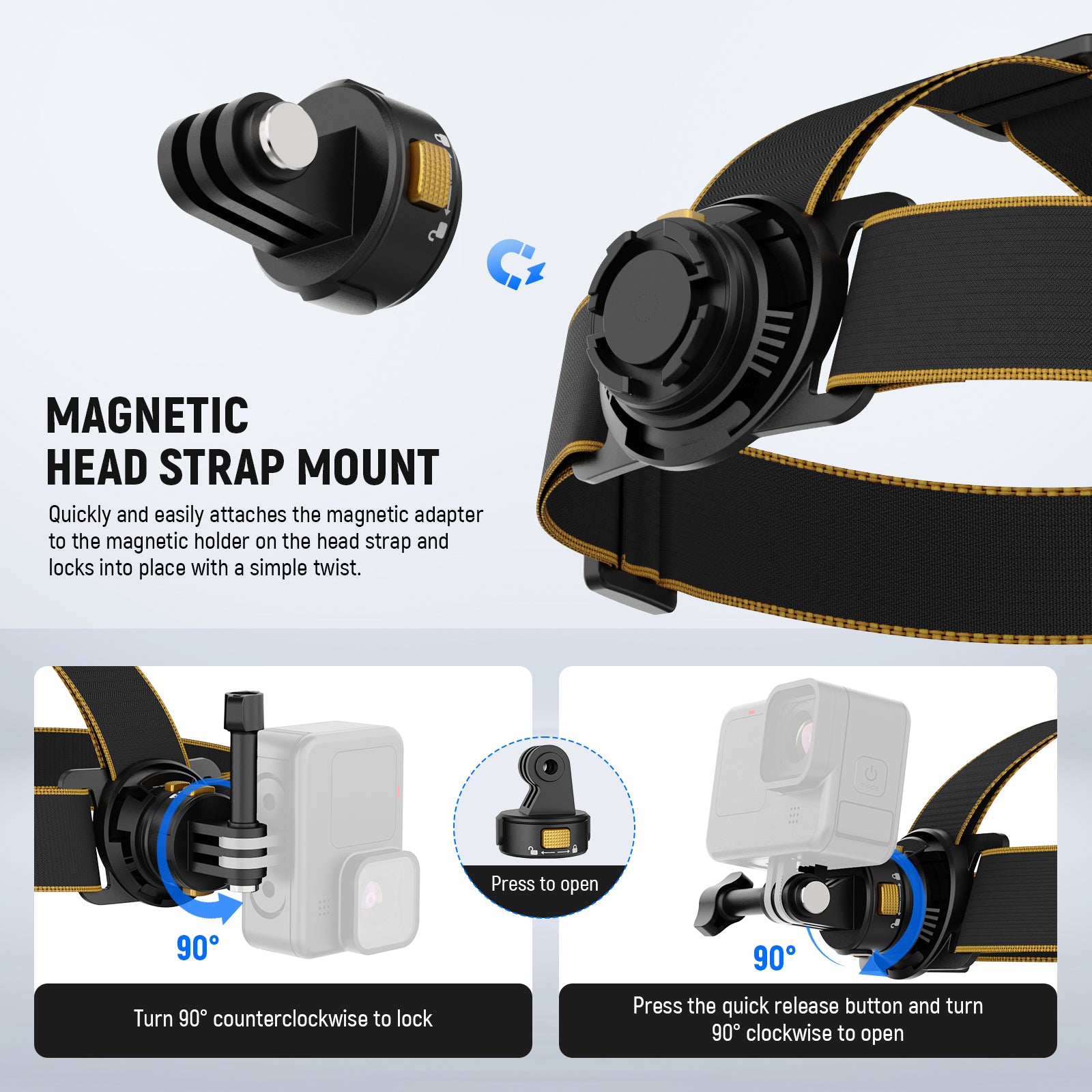 NEEWER GP20 Magnetic Quick Release Head Strap Mount for GoPro Hero 11/10/9, DJI Osmo Action - Secure Hands-Free Mount for Vlogging, Cycling & Outdoor Adventures