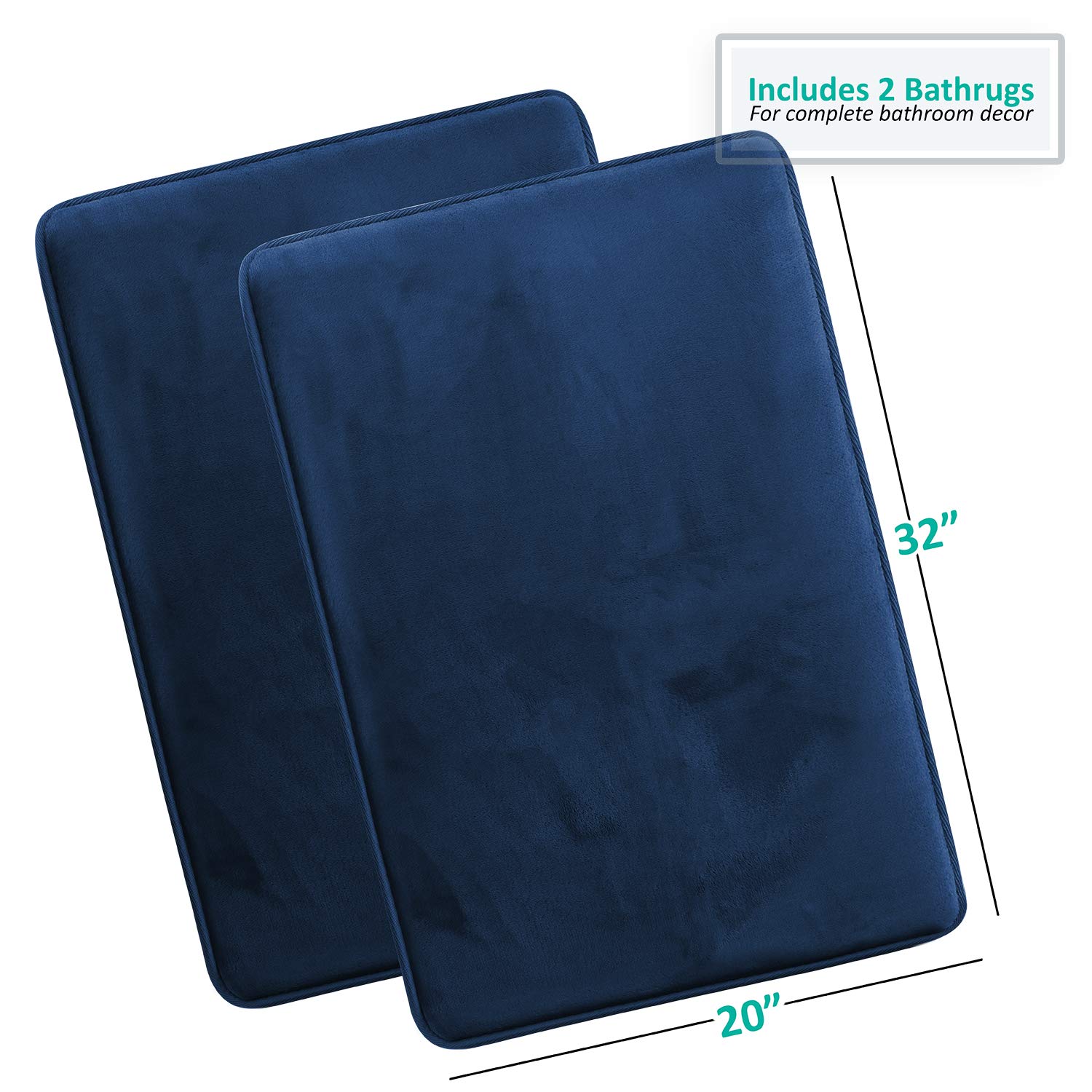 Clara Clark Memory Foam Bath Mat Set of 2 - Non-Slip, Super Absorbent & Fast Drying Bathroom Rugs - 20