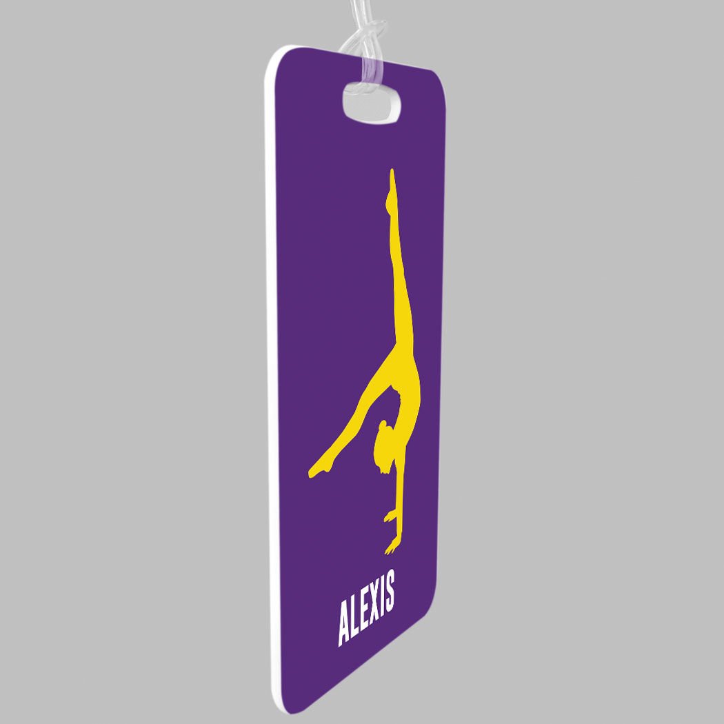 Personalized Gymnastics Luggage Tag for Girls - Small Purple & Yellow Gymnast Bag Tag with Standard Lines - Perfect for Gym Bags, Backpacks & Travel Luggage Identification