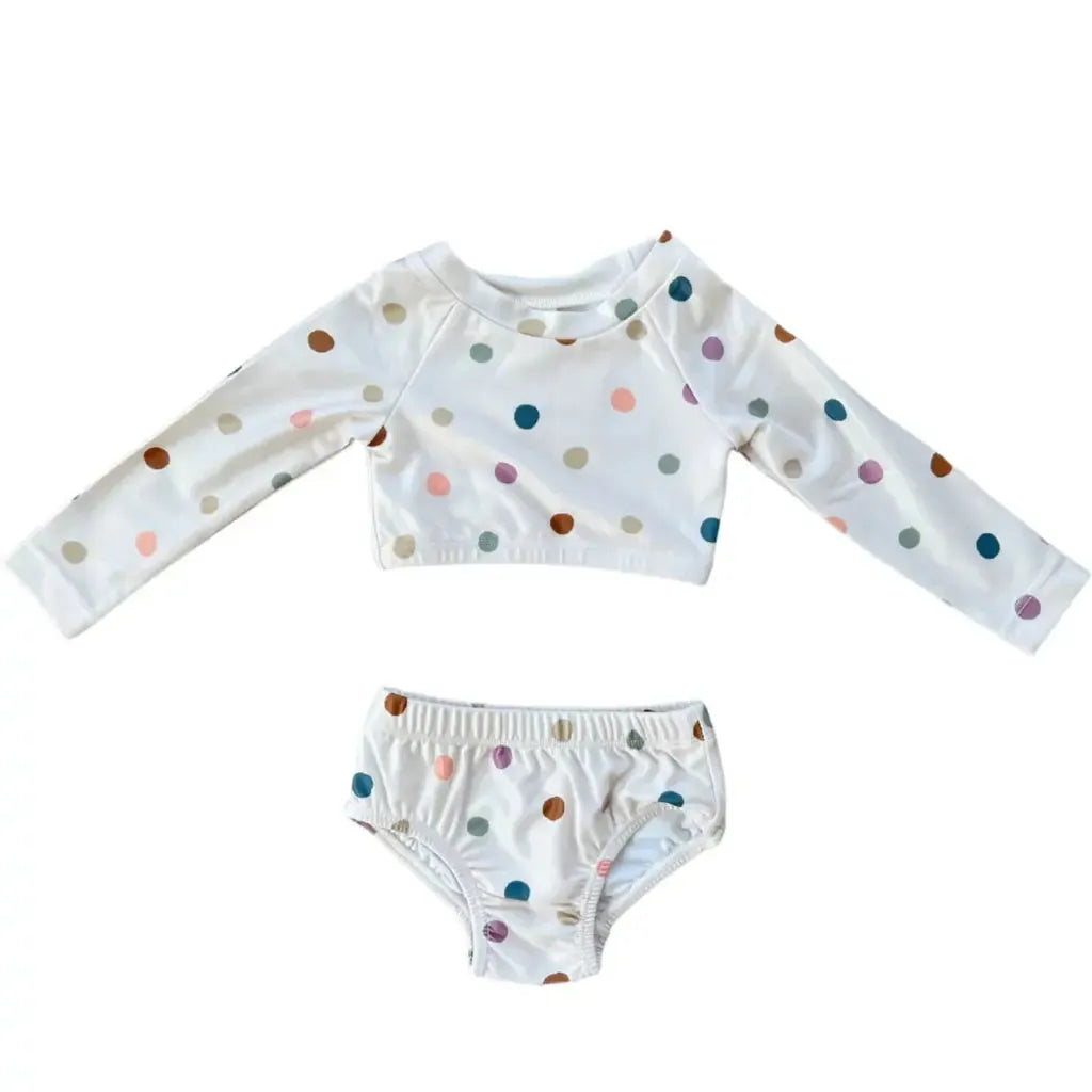 Babysprouts Baby Girl Cropped Rashguard & Swim Bottom Set - Polka Dot Print UV Protection Swimwear for Toddlers, Beach & Pool Playtime