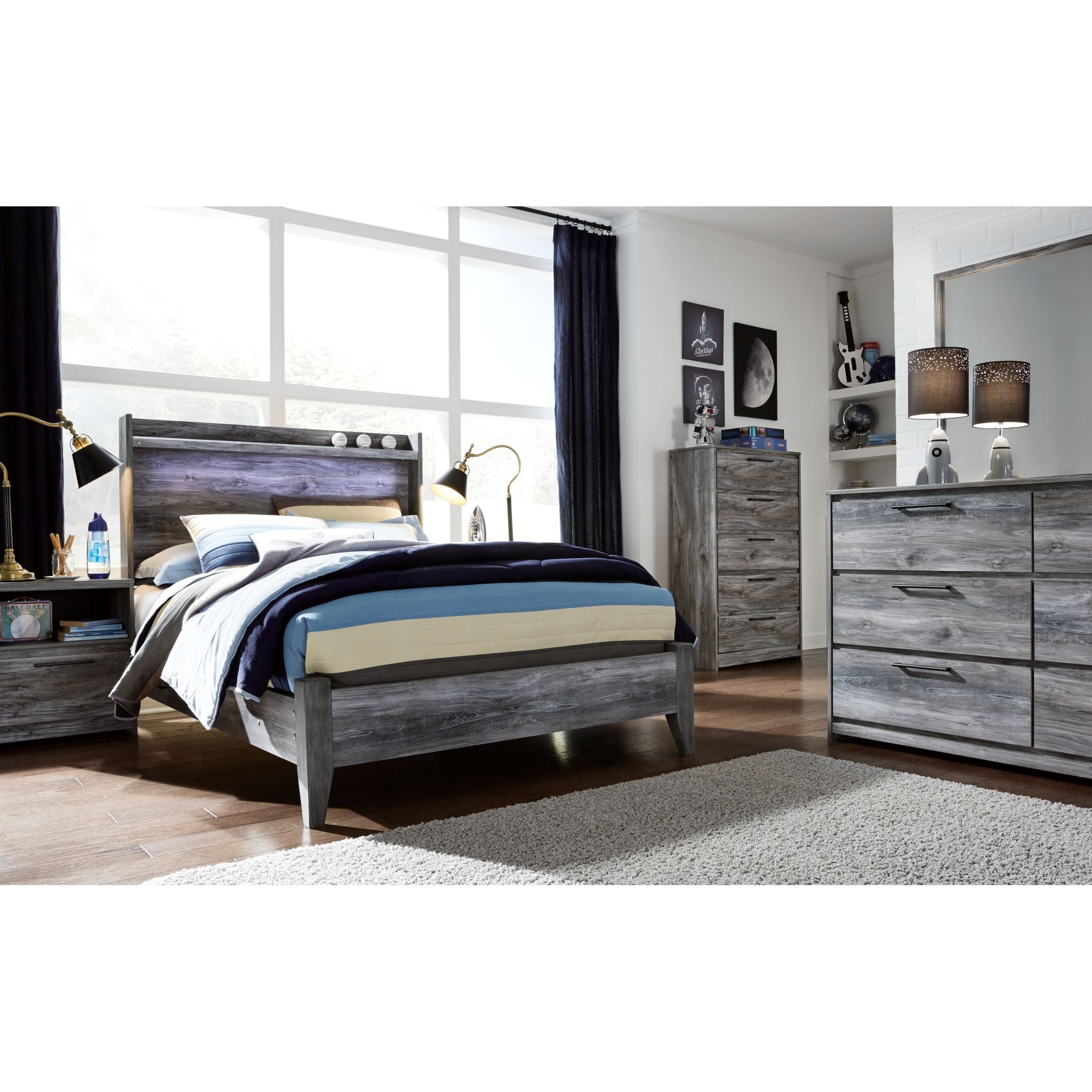 Baystorm Full Panel Bed Frame - Queen Size, Gray Upholstered Platform Bed with Wooden Slats, Sturdy Metal Legs - Perfect for Modern Bedroom, Guest Room, or Apartment