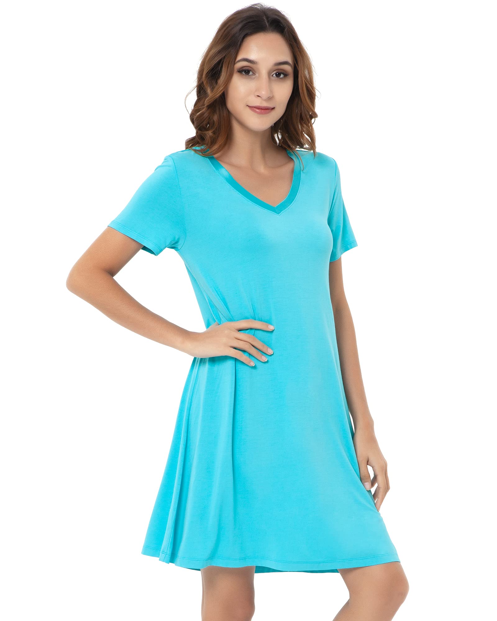 Soft Bamboo Nightgowns for Women - Lightweight Short Sleeve Sleep Shirt & Lounge Dress - Plus Size S-4X - Breathable Comfort for Sleeping, Relaxing at Home & Maternity Wear