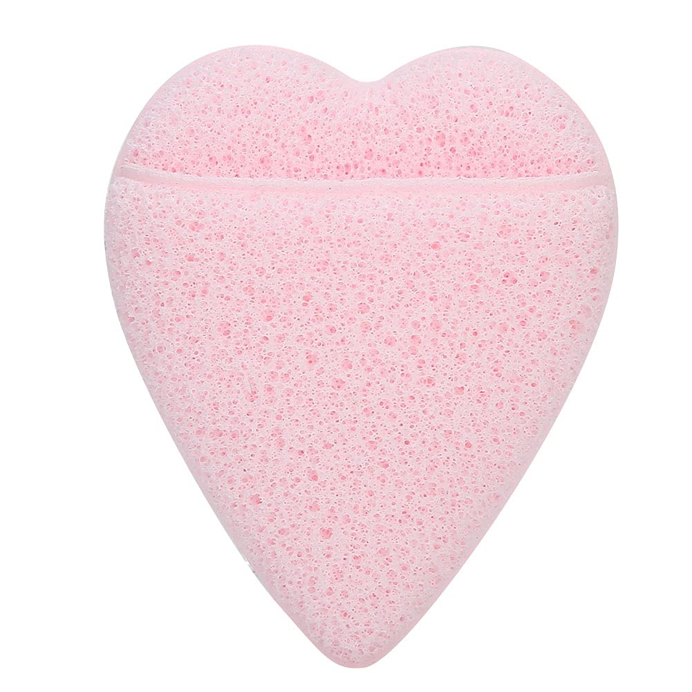 Heart-Shaped Face Washing Pads - 5 Pack Hydrophilic Polyurethane Cleansing Sponges, Soft & Gentle Exfoliating Facial Puff for Women & Girls (Light Pink) - Perfect for Daily Skincare & Makeup Removal