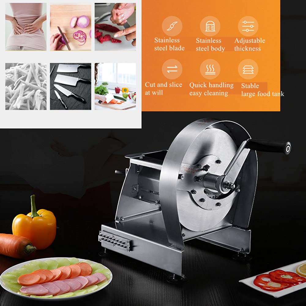 Commercial Manual Vegetable Slicer Shredder - Adjustable 0-10mm Thickness with 2 Stainless Steel Blades - Portable Handheld Kitchen Tool for Potatoes, Fruits, Lemons - Perfect for Home, Restaurant & Camping Use