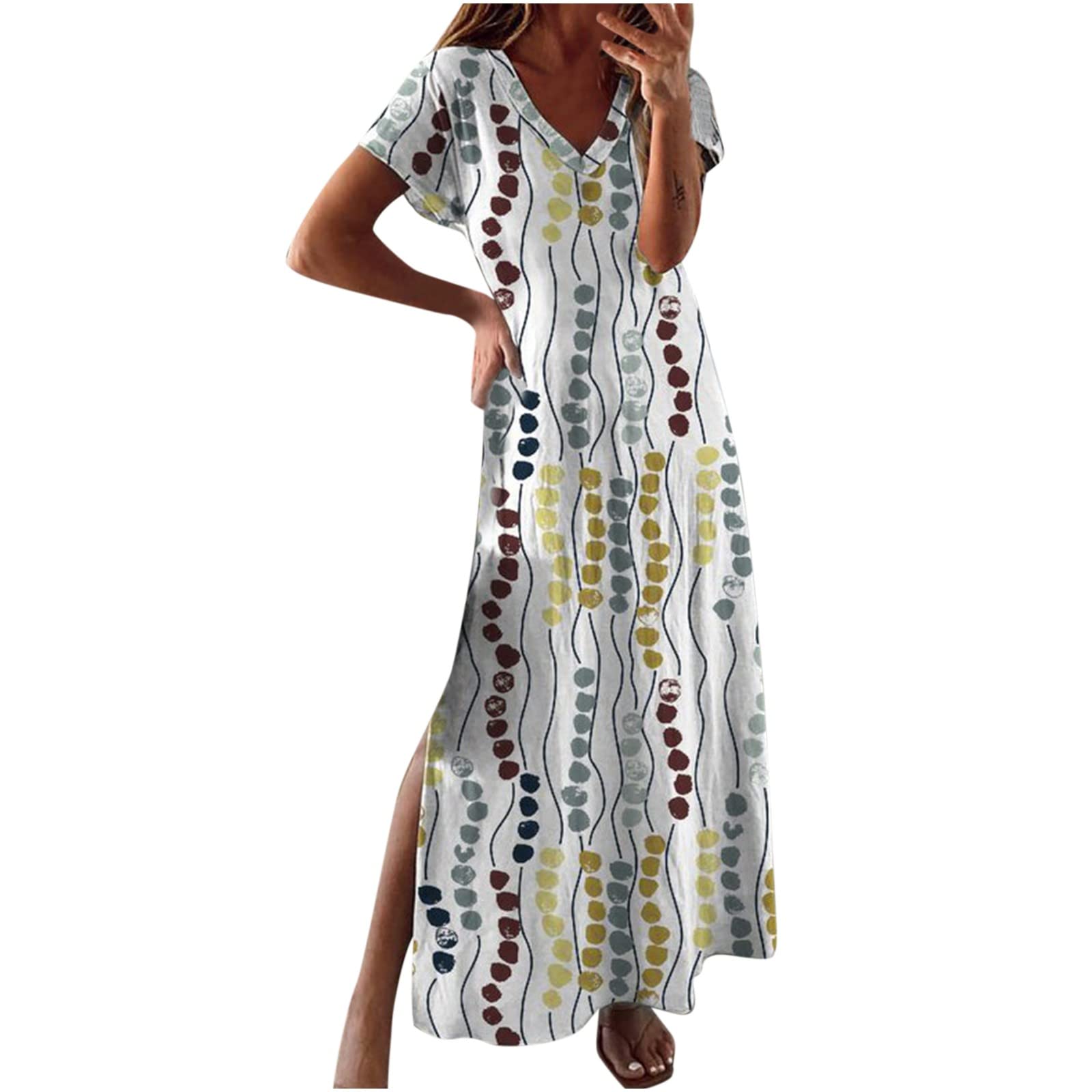 Women's Casual Floral Print V-Neck Short Sleeve Slim Fit Summer Dress - Perfect for Beach Vacation, Party Wear & Everyday Outfits