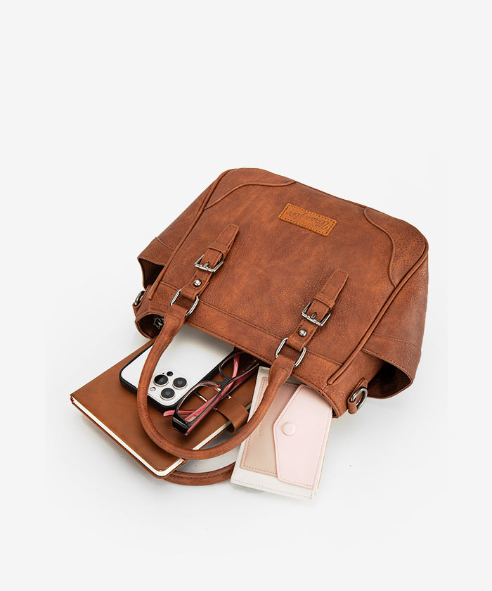 Wrangler Genuine Leather Buckle Tote Bag for Women - Stylish & Durable Handbag for Work, Travel & Everyday Use