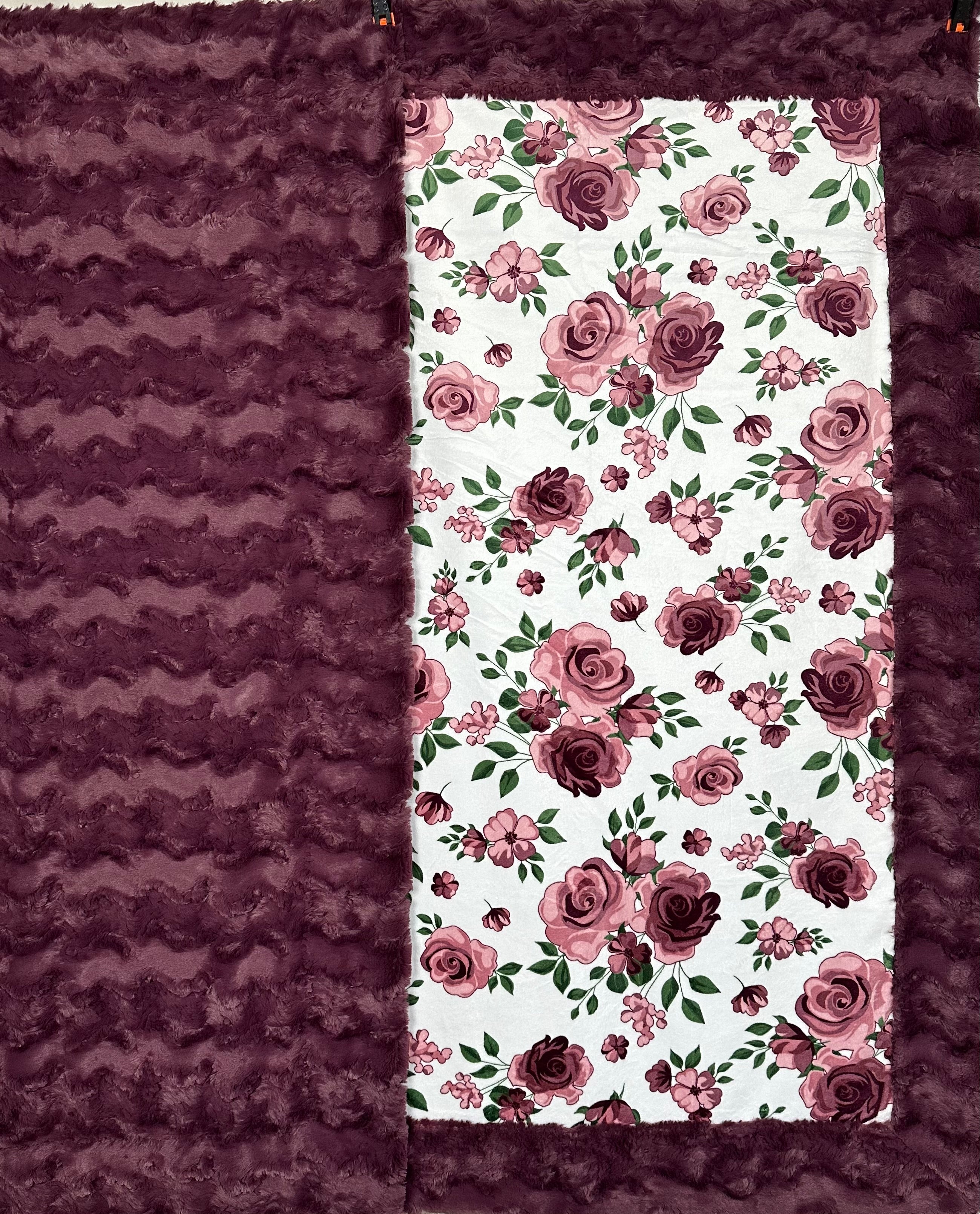 Premium Rose Bouquet Plum Wine Minky Blanket 54x65 - Soft Flannel Throw for Bed, Couch & Gift Giving - Cozy Home Decor for Winter & Romantic Evenings