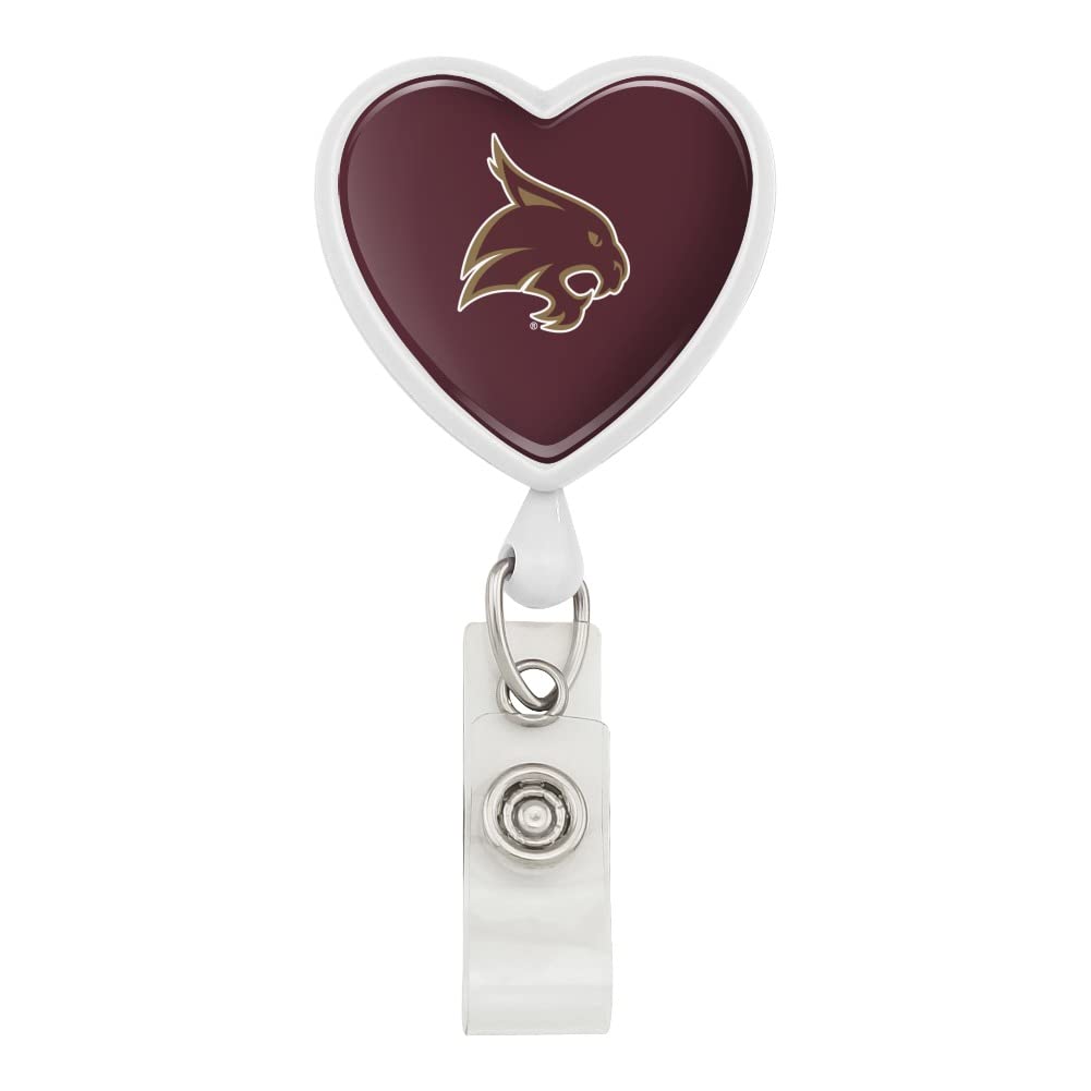 Texas State University Logo Heart Lanyard - Retractable Reel Badge Holder with ID Card Clip - Perfect for School, Work, and Campus Events
