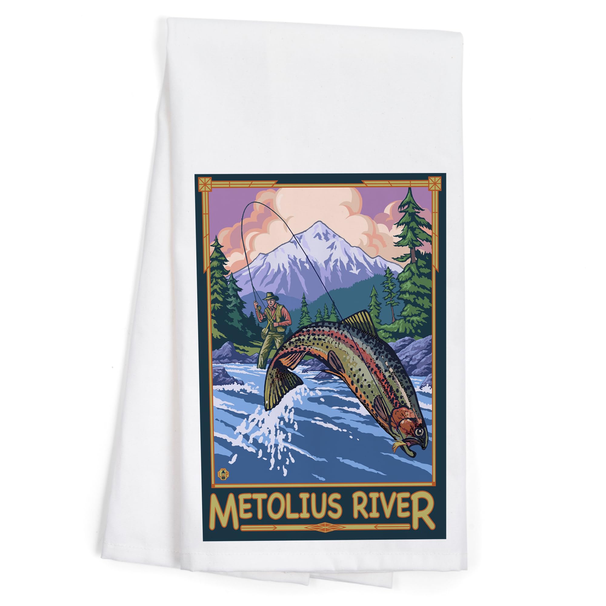 Lantern Press Metolius River Oregon Fisherman Cotton Tea Towel - 100% Cotton Decorative Hand Towel for Kitchen, Home Decor & Gifts | Perfect for Drying Dishes, Decorating Farmhouse Kitchen, and Hostess Gifts
