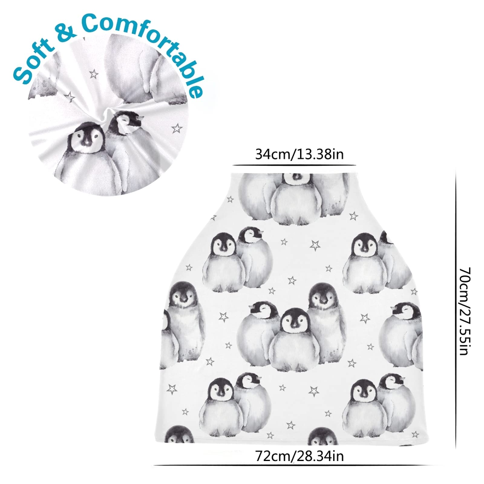 Cute Penguins Nursing Cover & Breastfeeding Scarf - Soft Breathable Baby Car Seat Cover, Infant Carseat Canopy & Stroller Cover for Boys & Girls - Perfect for Nursing, Travel & Outdoor Activities