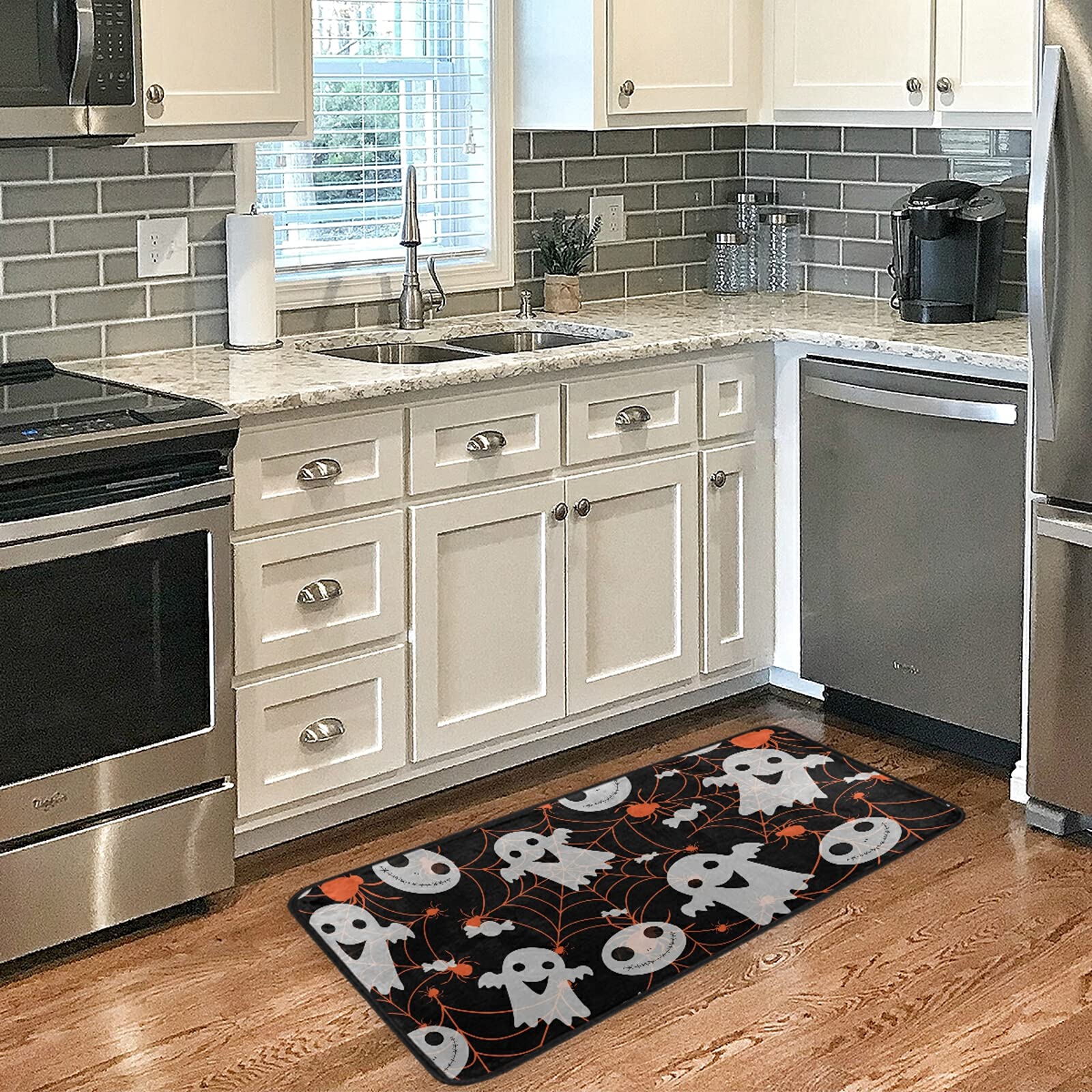 Spooky Halloween Rug - Non-Slip Kitchen Runner & Bath Mat with Spider & Ghost Design - 39