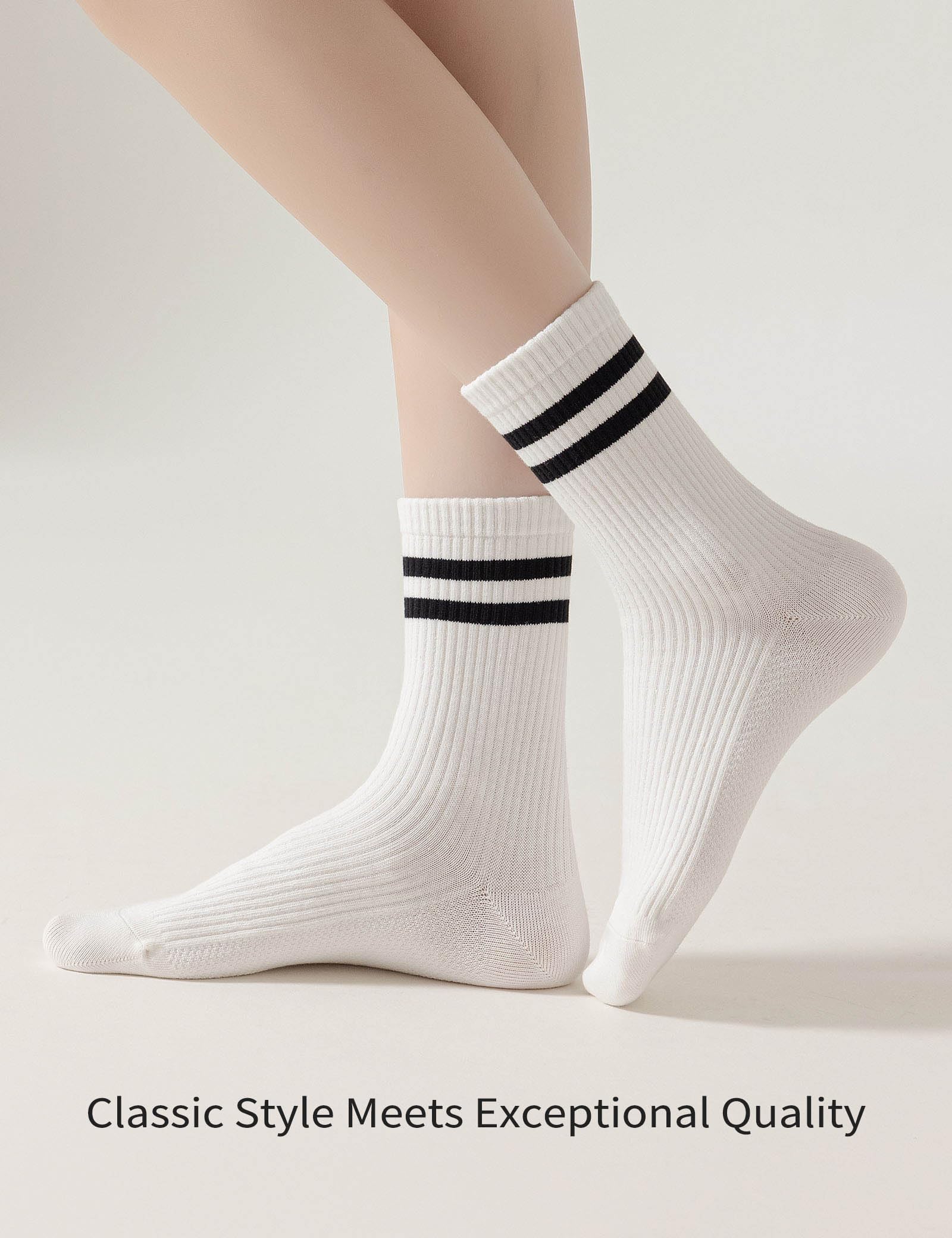 6 Pairs Solid Color Retro Stripe Crew Socks for Women & Girls - Soft Cotton Casual Striped Socks for Everyday Wear, Workout & Fashion Outfits