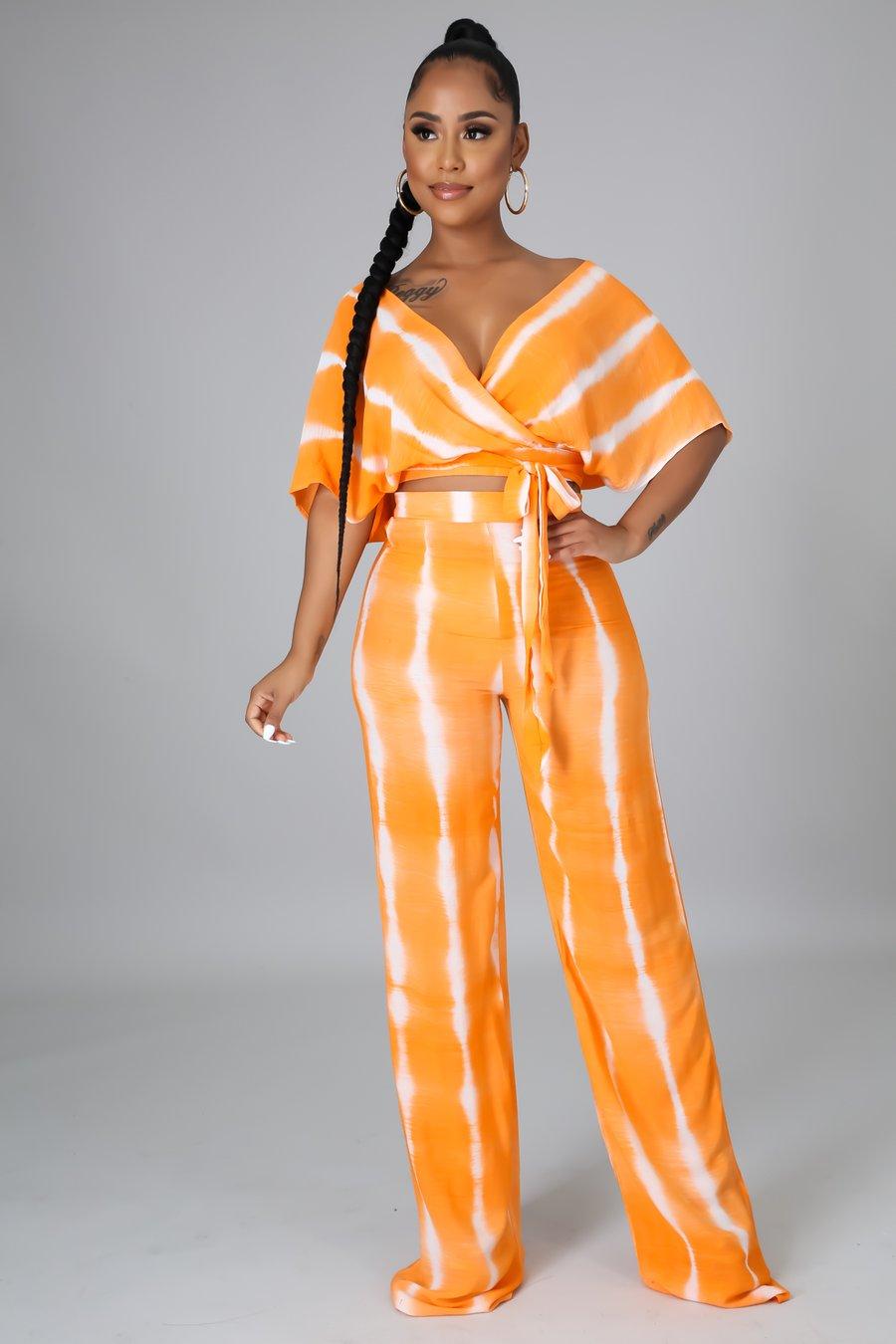 Island Living Palazzo Pant Set - Flowy & Comfortable Women's Lounge Pants in Orange for Beach Vacation & Summer Relaxation