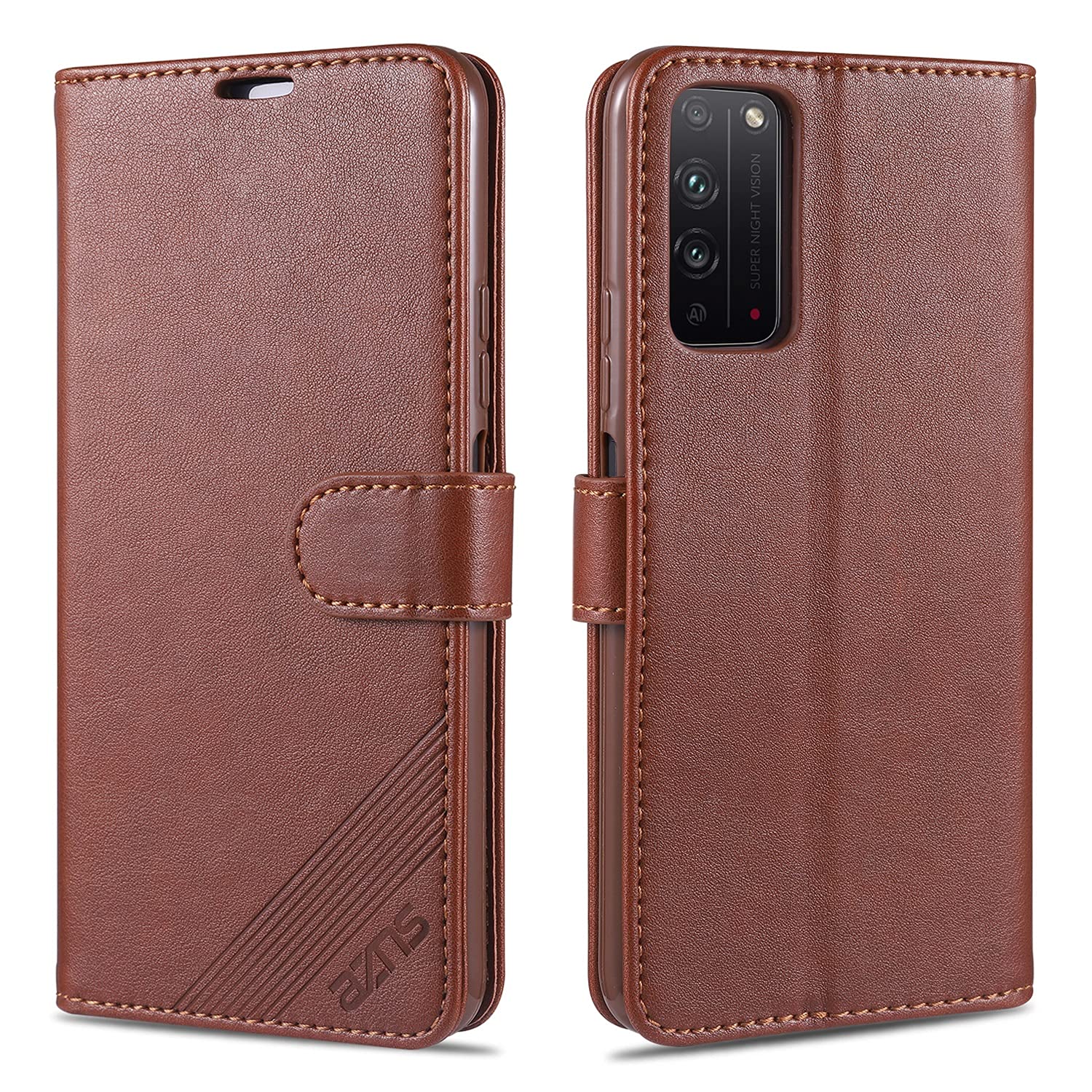 Premium Leather Flip Wallet Case for Huawei Honor X10 - Shockproof Protective Cover with Card Slots (Brown) | Perfect for Business, Travel & Everyday Use