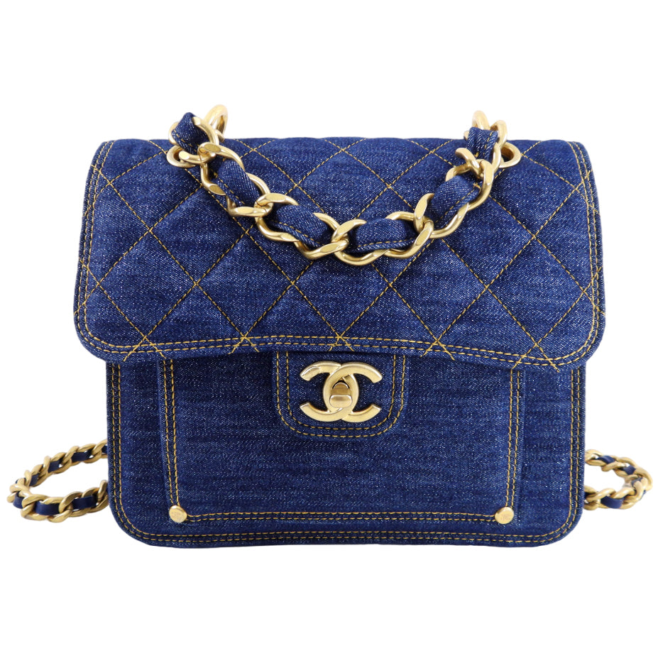 Chanel 23S Quilted Denim Square Flap Bag with Chain Strap - Luxury Crossbody Purse for Women, Perfect for Date Night & Evening Events