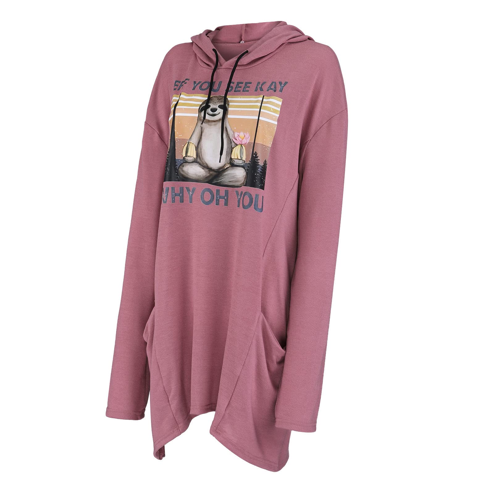 FIN86 EFF You See Kay Graphic Print Women's Long Sleeve Hooded Tunic Top with Pocket - Fashion Fall & Winter Dress in Green | Casual Streetwear, Layering Piece, Weekend Outfit