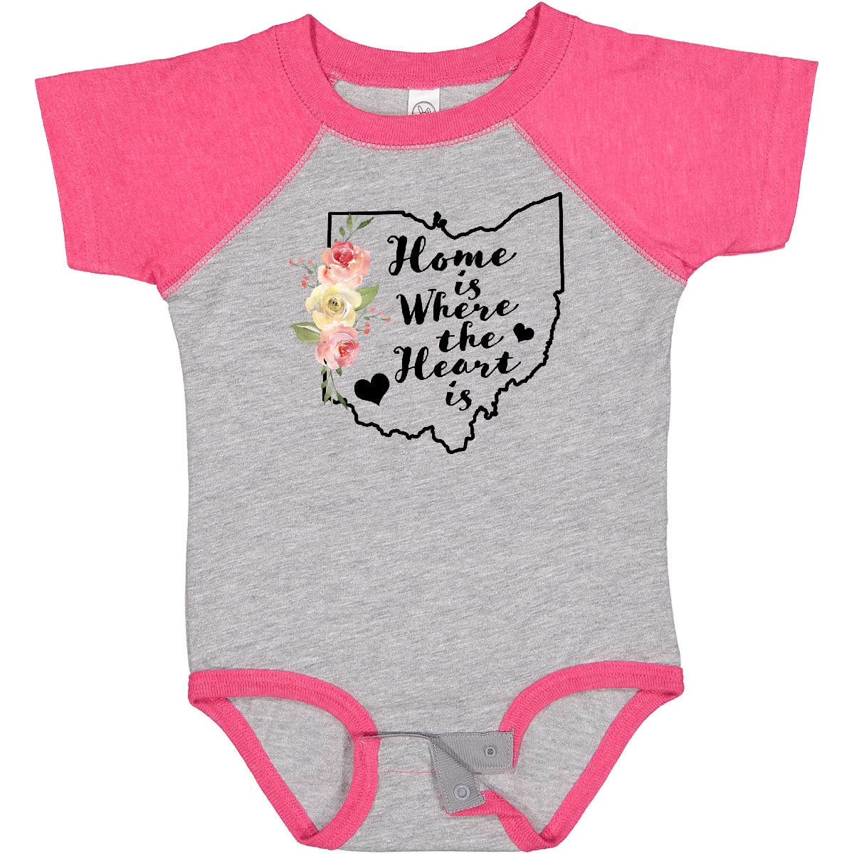 Inktastic Ohio Home is Where The Heart is - Watercolor Floral Baby Bodysuit for Newborns & Infants | Soft Cotton Onesie for Casual Wear, Photo Shoots & Family Gatherings