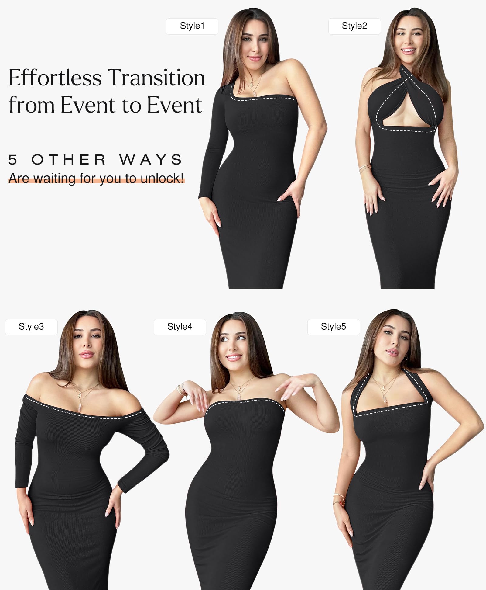 Popilush Long Sleeve Bodycon Maxi Dress with Built-in Bra & Tummy Control Shapewear - Elegant Cocktail & Formal Dress for Fall (Perfect for Parties, Weddings & Evening Events)