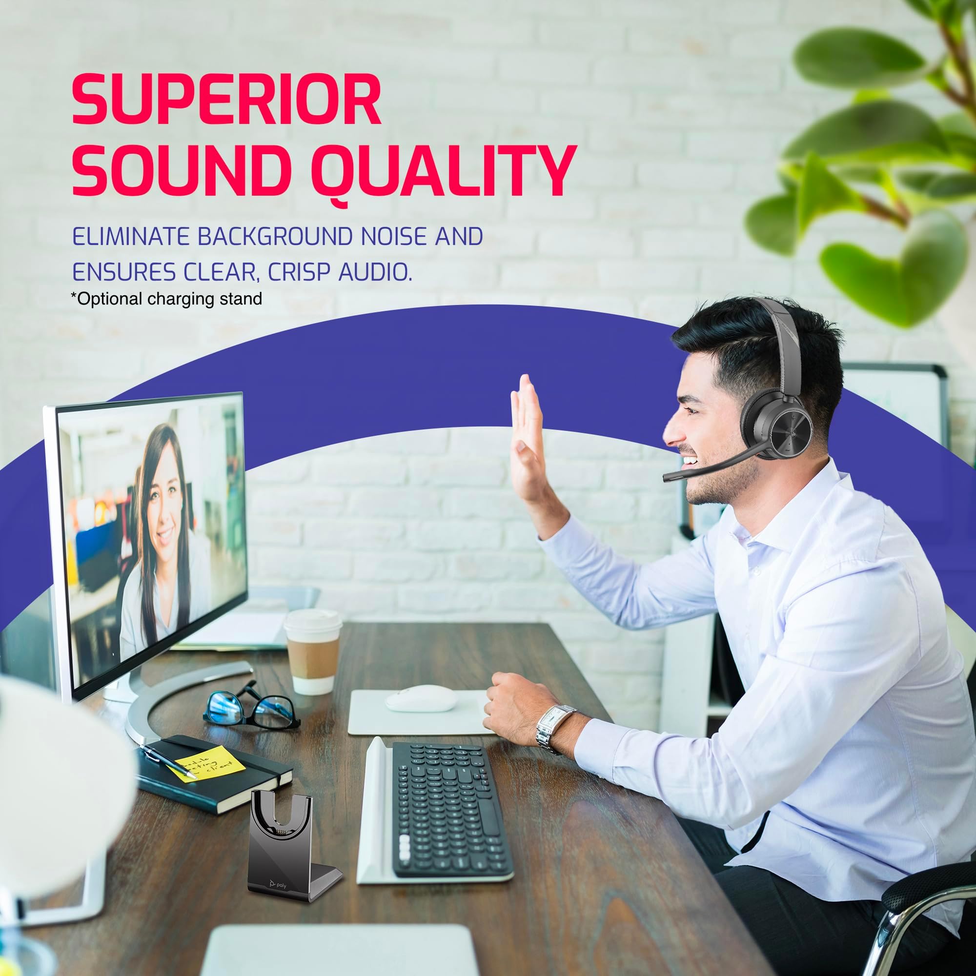 Poly Voyager 4310 UC Wireless Bluetooth Mono Headset with USB-C - Noise Cancelling Headset for Teams, Zoom, RingCentral | Compatible with Deskphone, PC & Mac | Includes Global Teck Microfiber Cloth - Perfect for Remote Work, Call Centers & Business Communications
