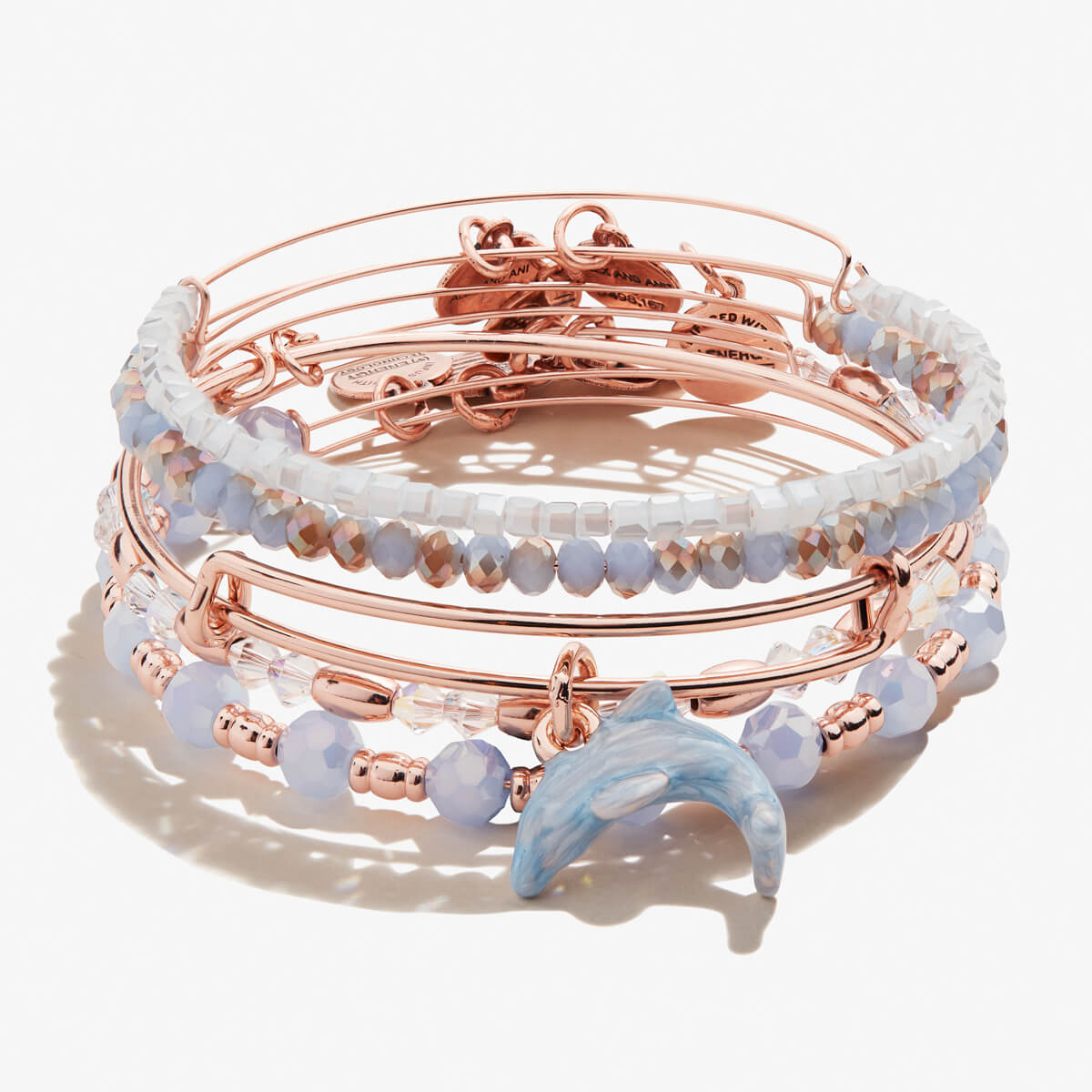 Dolphin Charm Bangles - Set of 5 Adjustable Bracelets for Women & Girls | Perfect for Beach Vacations, Summer Outfits & Gift Giving
