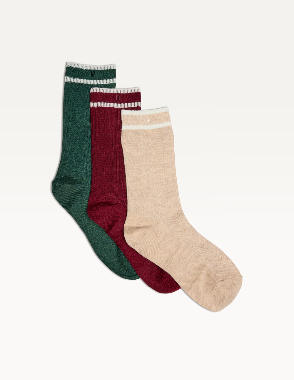 3-Pack Beige Green Burgundy Socks for Men & Women - Soft Comfortable Everyday Casual Socks for Work, Gym, and Home Wear