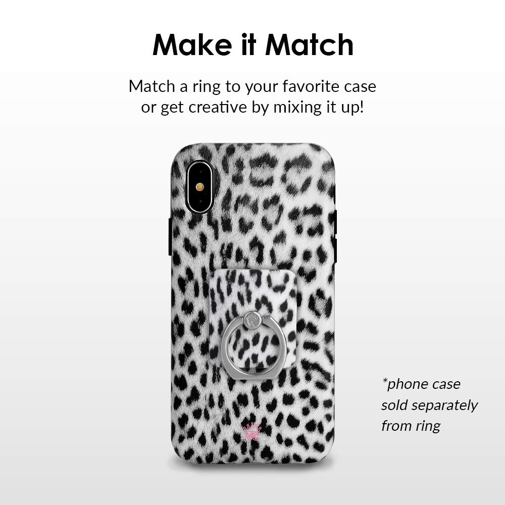 Velvet Caviar Phone Grip Ring Holder - Universal Finger Ring Stand for iPhone, Galaxy & Most Smartphones (Excludes Silicone/Leather Cases) - Snow Leopard Design - Perfect for One-Handed Use, Selfies & Video Watching