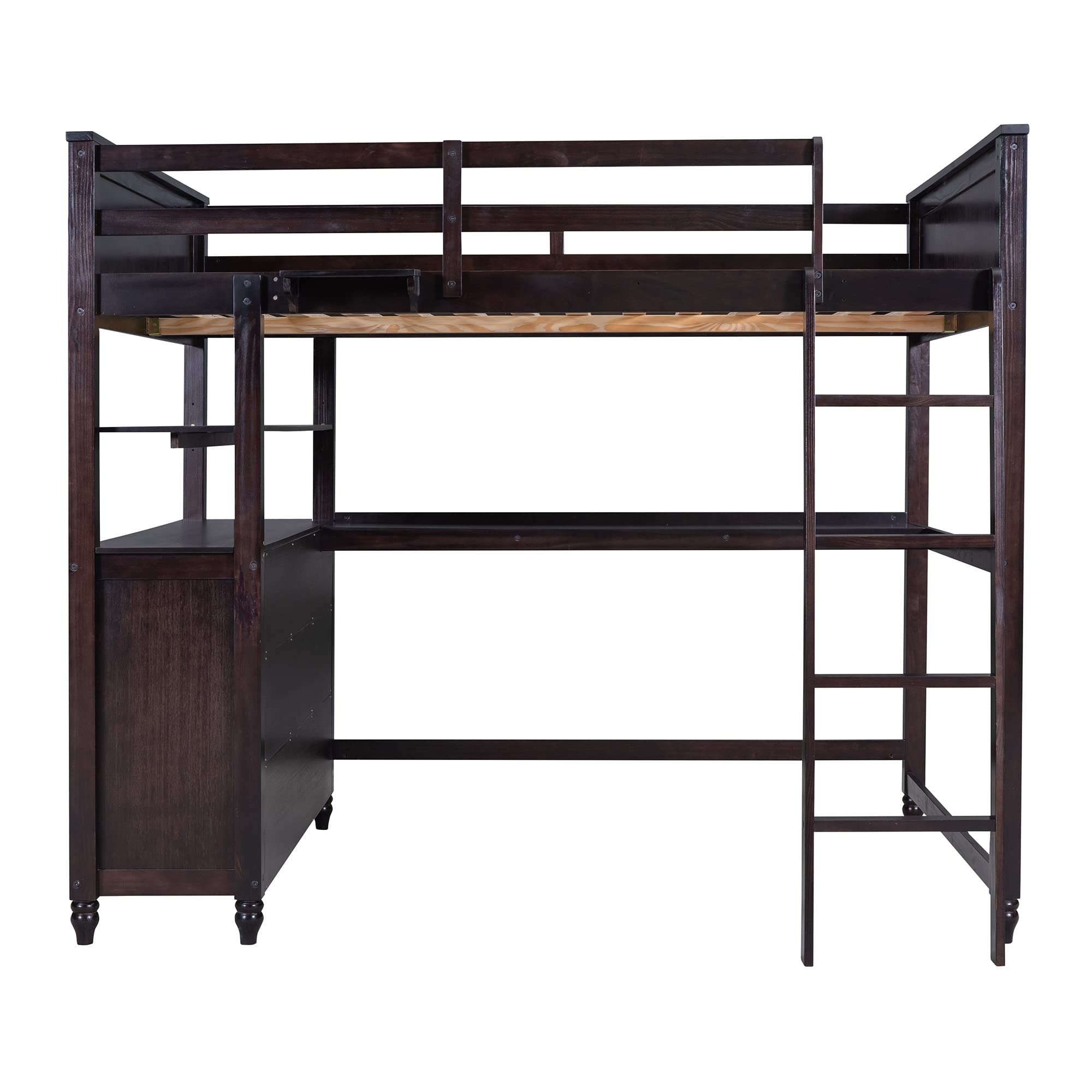 Full Size Loft Bed with Desk & Storage Drawers - Sturdy Wooden High Loft Bed with Safety Guardrails, Ladder, Headboard & Footboard - Perfect for Kids, Teens & Adults (Full, Espresso) - Ideal for Small Bedrooms, Dorm Rooms & Space-Saving Kids' Rooms