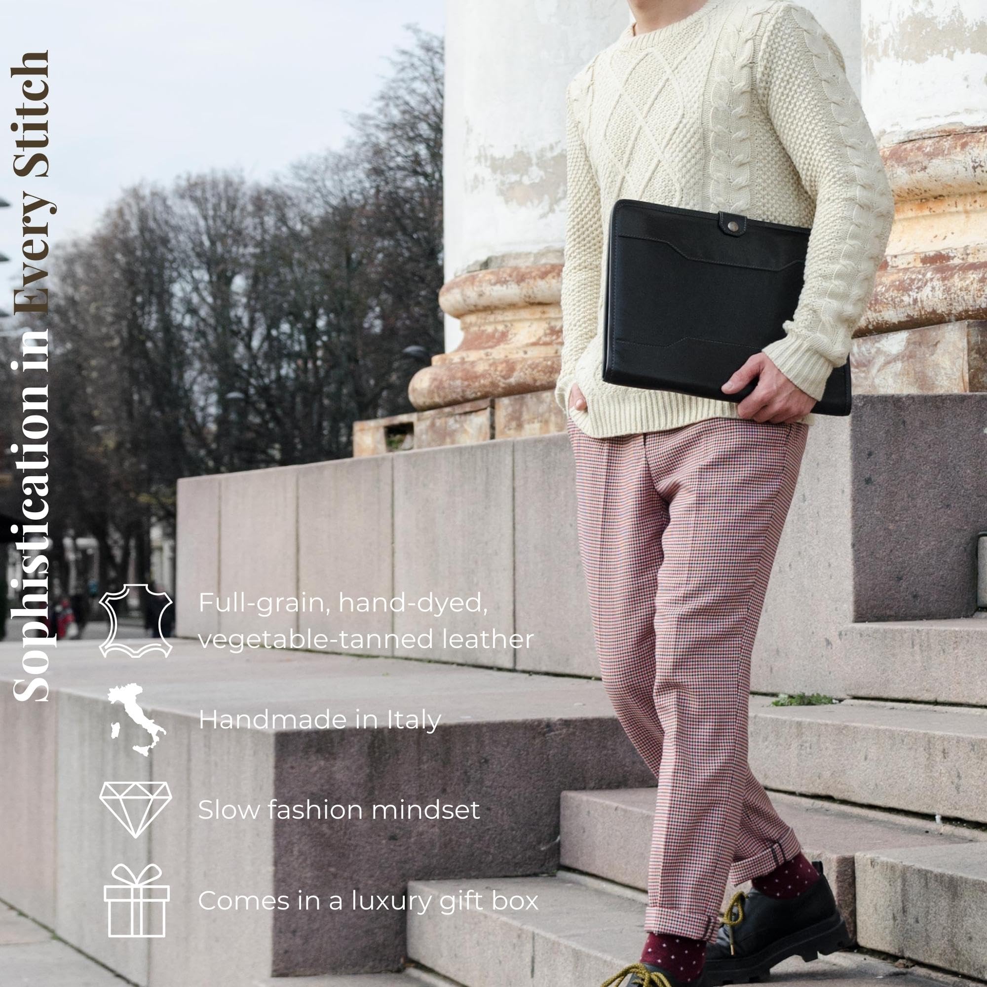 Premium A4 Leather Business Portfolio - Durable Document Organizer & 13