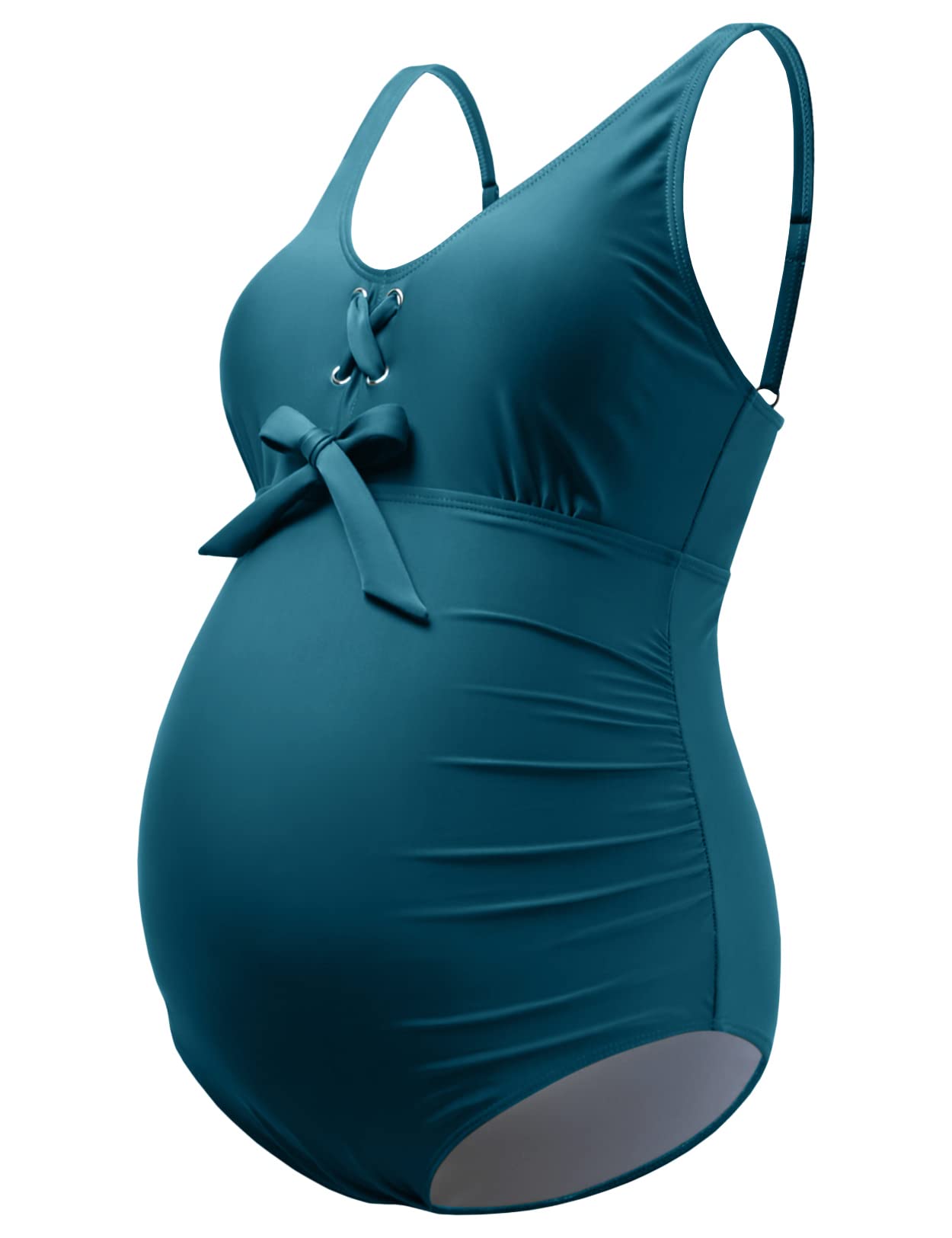 GINKANA Maternity Swimsuit One Piece - Scoop Neck Lace-Up Front Pregnancy Swimwear for Summer | Comfortable Maternity Bathing Suit for Pool, Beach & Water Activities
