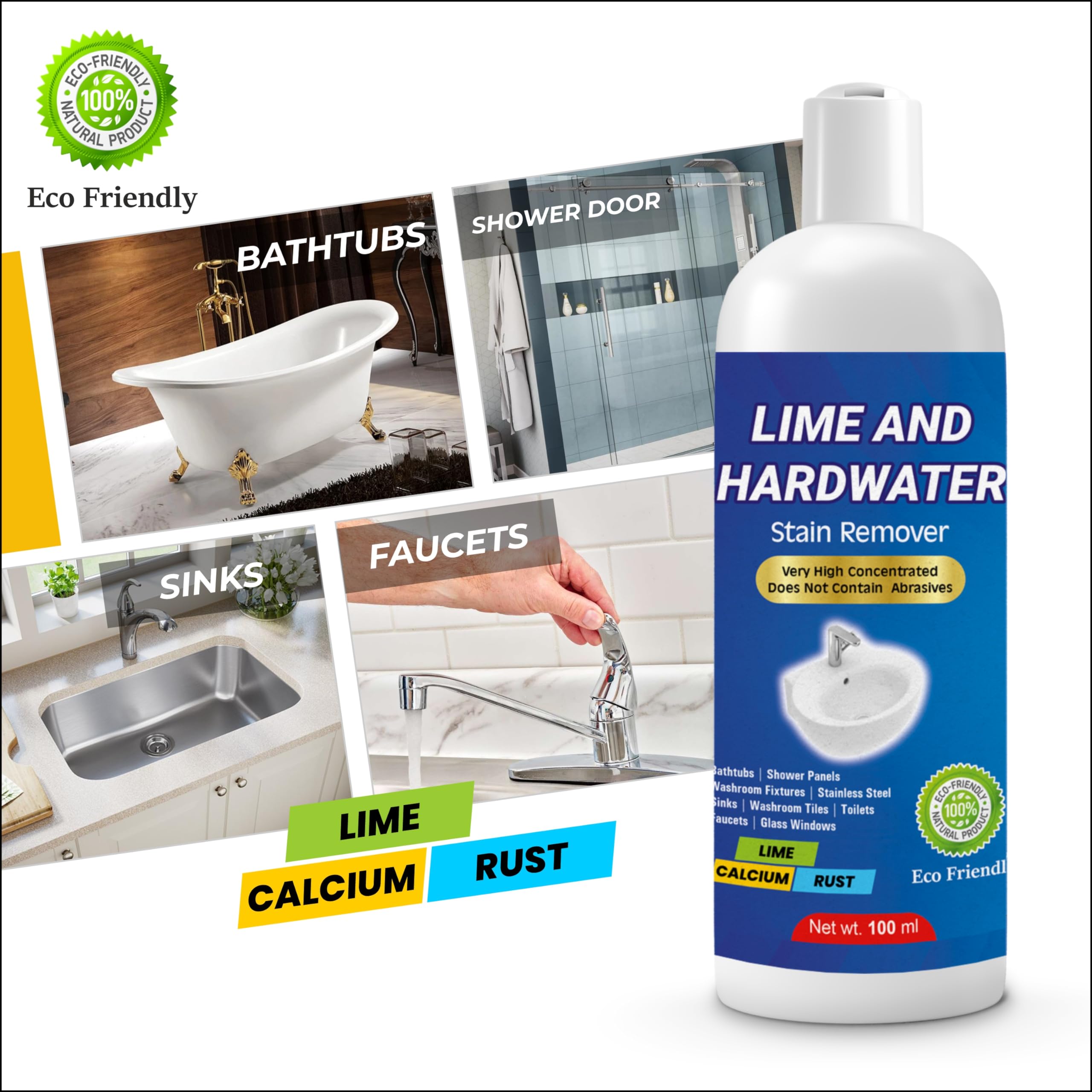 Best Tap & Shower Cleaner for Hard Water - Powerful Soap Scum & Lime Scale Remover | Works on Basins, Sinks, Faucets, Fixtures, Bathtubs & Shower Glass | Eliminates Tough Stains (1-Pack) | Perfect for Bathroom & Kitchen Deep Cleaning