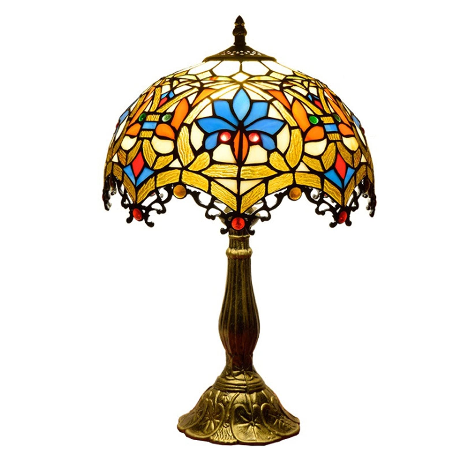 Baroque Style Desk Lamp - 12 Inch Stained Glass Shade with Alloy Base, Vintage Table Lamp for Living Room, Bedroom & Office - Perfect for Reading, Working & Home Decor