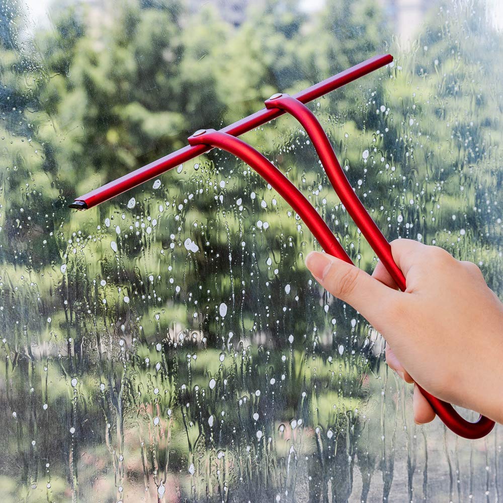 AHDE Stainless Steel Shower Squeegee - All-Purpose Window & Glass Cleaner for Bathroom, Kitchen, Mirror, Car & Restaurant Use - Perfect for Streak-Free Shower Doors & Windows Cleaning (Red)