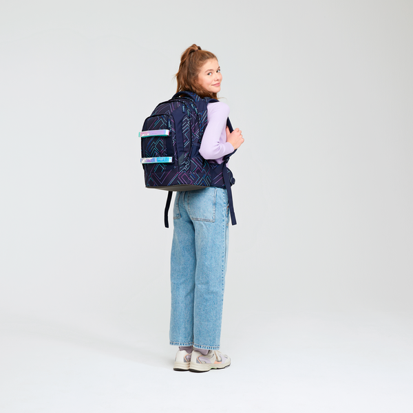 Satch Pack Purple Laser Backpack - Waterproof & Durable Travel Backpack for Hiking, Camping, School & Work - Lightweight & Spacious Design with USB Charging Port