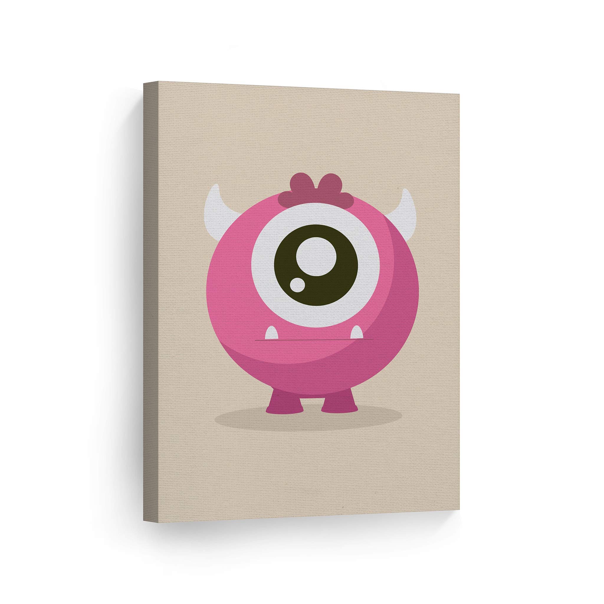 Smile Art Design Lovely Pink Monster Cream Background Canvas Print - 12x8 Inch Kids Room Wall Art, Nursery Decor, Baby Room Decoration | Ready to Hang, Made in USA | Perfect for Children's Bedrooms, Playrooms & Daycare Centers