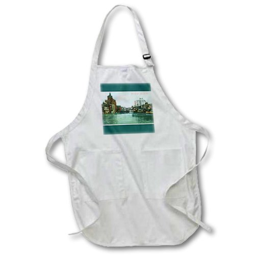 3D Printed Milwaukee River Wisconsin Cityscape Full Length Apron with Pockets - 22x30 Inches Black Kitchen Cooking BBQ Baking Apron for Chefs & Home Cooks