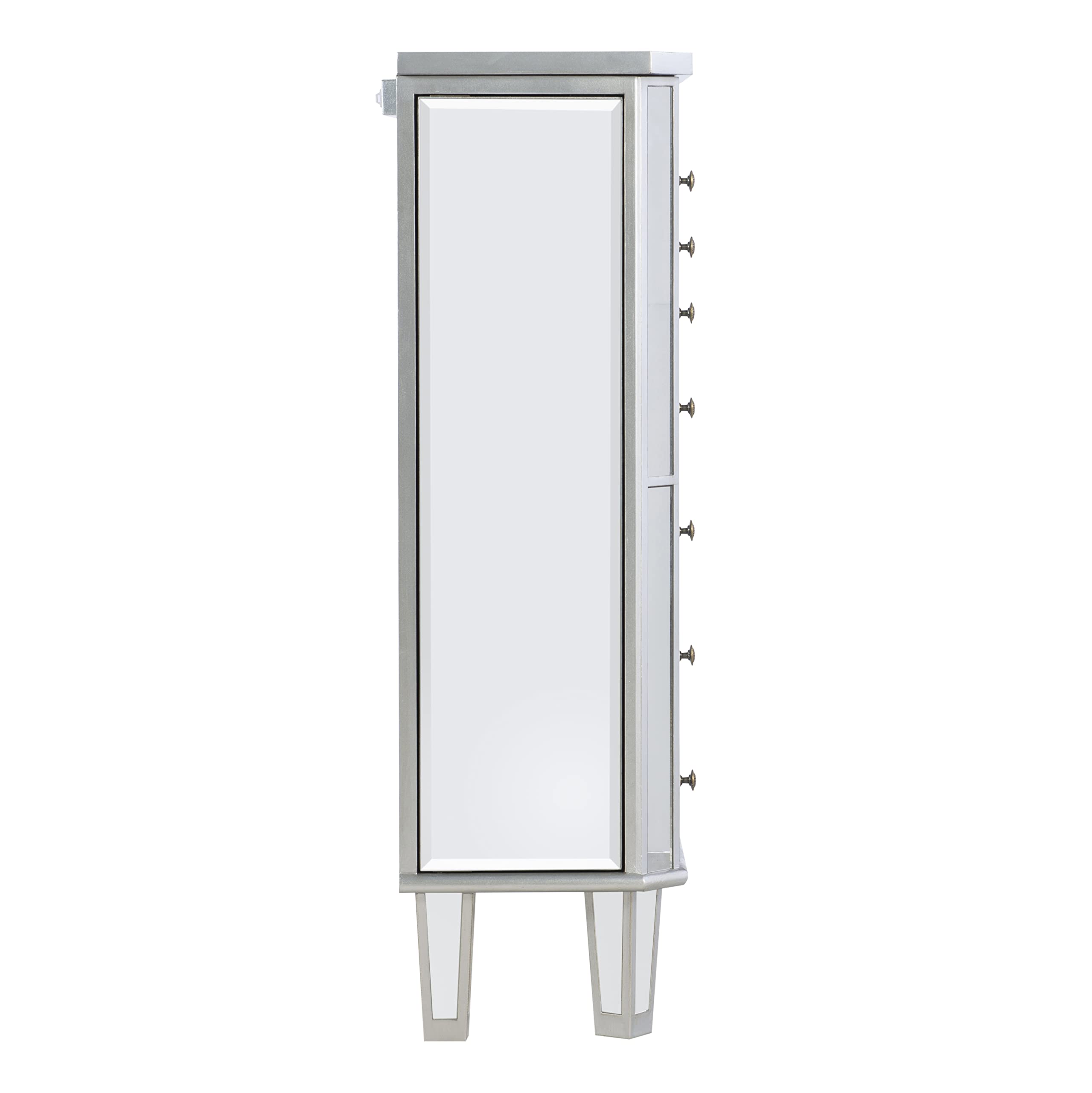 Powell Jewelry Armoire - Wooden Jewelry Cabinet with Silver Mirrored Doors for Bedroom & Closet Organization | Perfect for Necklace, Ring & Earring Storage