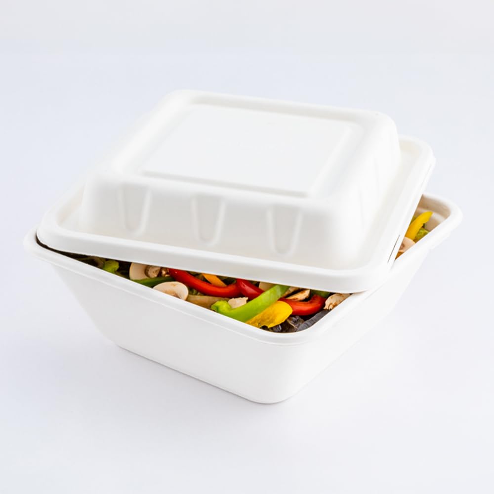 100 Disposable Bagasse Lids for 160oz Bowls | PFAS-Free, Microwave Safe, Compostable Pulp Lids with Reinforced Edge | Perfect for Restaurants, Catering & Takeout Services