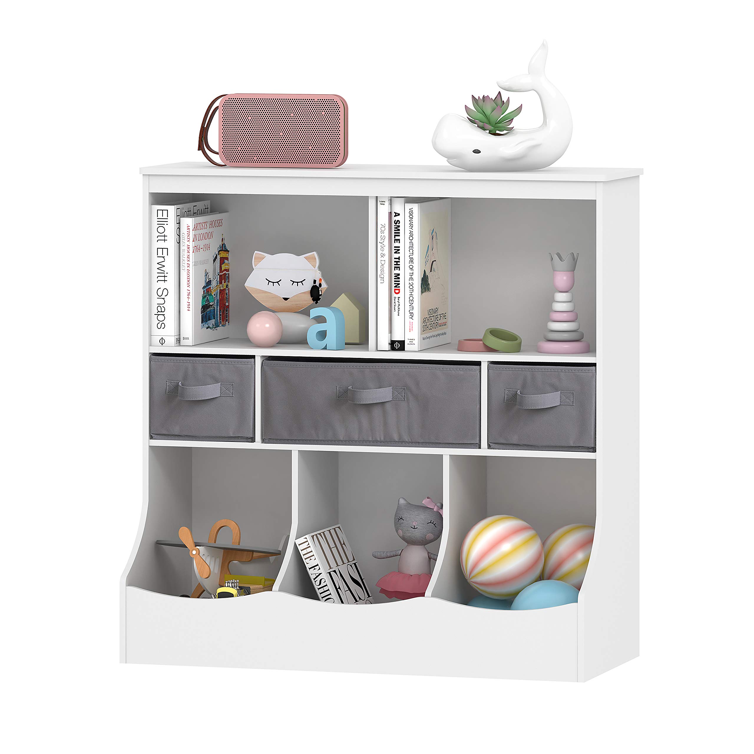 UTEX 8-Cubby Toy Organizer with Baskets - Kids Room Storage for Toys & Books