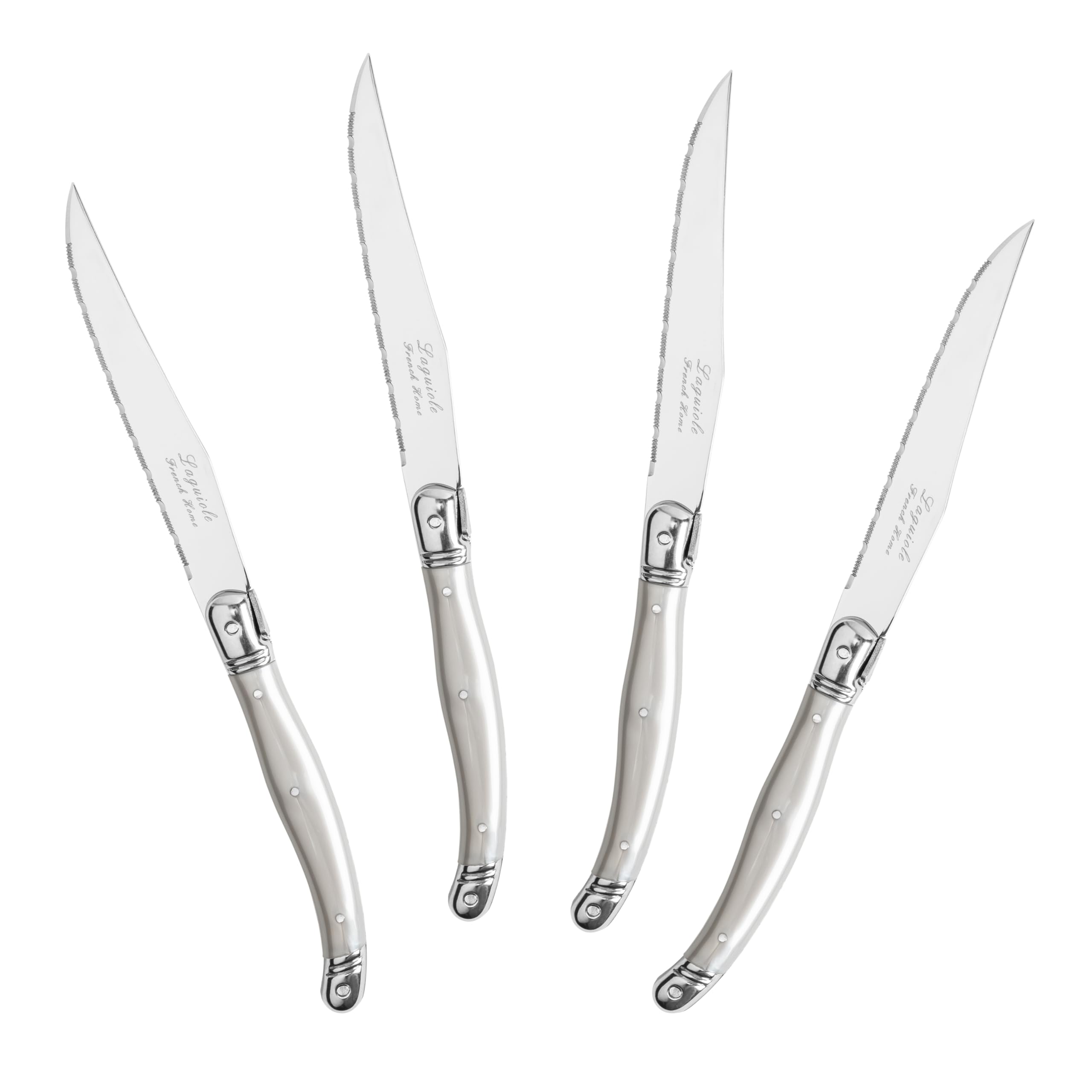 Premium French Laguiole 4-Piece Steak Knife Set - High-Quality Stainless Steel Blades with Elegant Pewter Handles & Signature Bee Emblem - 9.25
