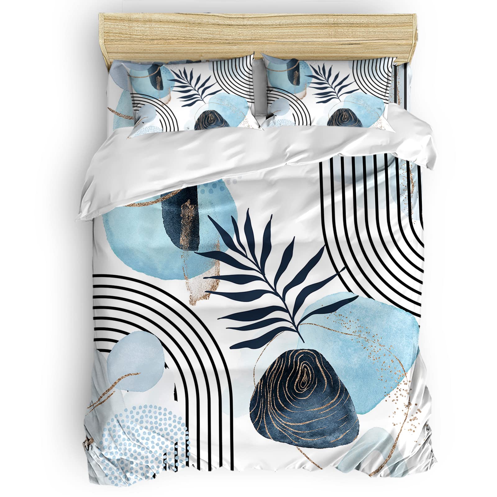 Abstract Art Leaves 4-Piece Duvet Cover Set - Soft Washable Polyester Bedding, Hotel Quality Boho Blue Watercolor Tropical Foliage Design for Twin Size Beds | Perfect for Guest Rooms, Dormitories & Bohemian Bedroom Decor