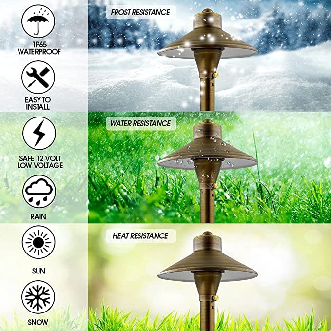 Premium LED Pathway Lights 121 - 4 Pack Brass Landscape Lighting, 6-5/8