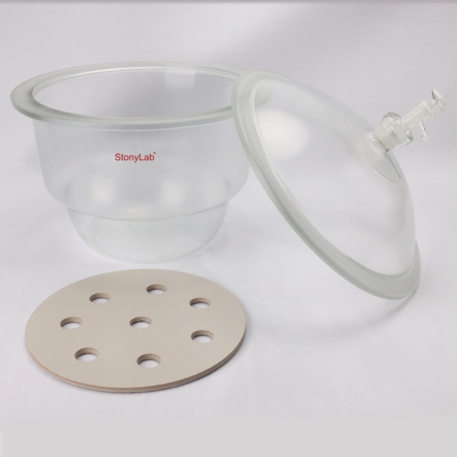 Stonylab 11.8 Inch Glass Vacuum Desiccator with Glass Valve & Porcelain Plate - Ideal for Laboratory, Science Experiments, and Moisture-Sensitive Storage