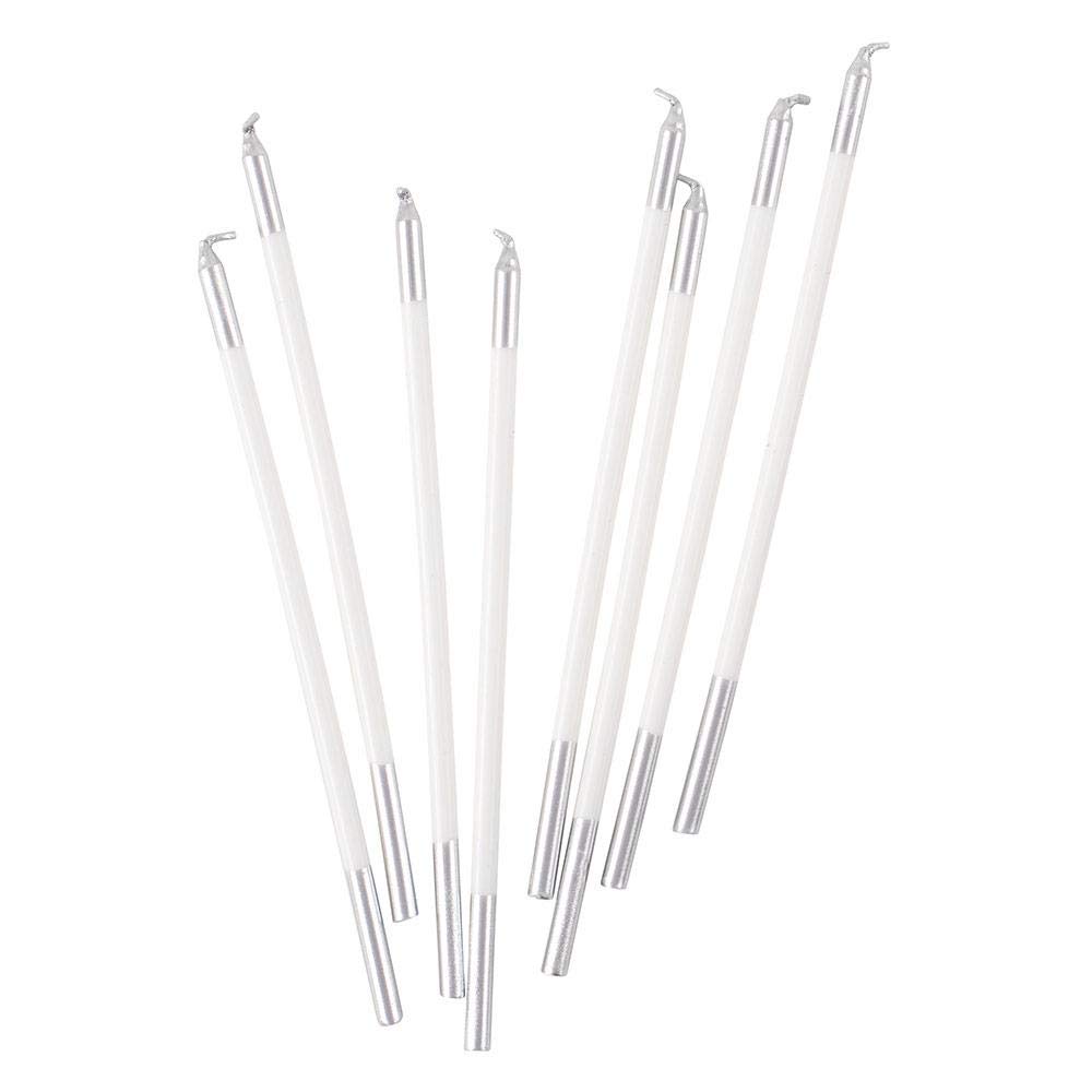 Caspari Slim White & Silver Birthday Candles - Pack of 32 Elegant Taper Candles for Birthday Cakes, Party Decorations & Special Celebrations