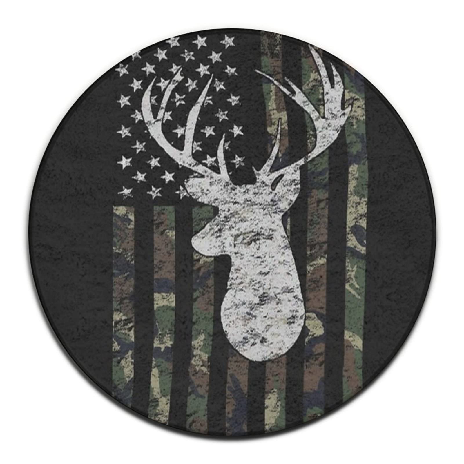 SWEET TANG Soft Round Area Rug Play Mat - 24 Inch Circle Floor Carpet for Bedroom, Living Room & Nursery Decor | Deer Camo Camouflage American Flag Hunting Design - Perfect for Kids Play Area, Home Decor & Cozy Spaces