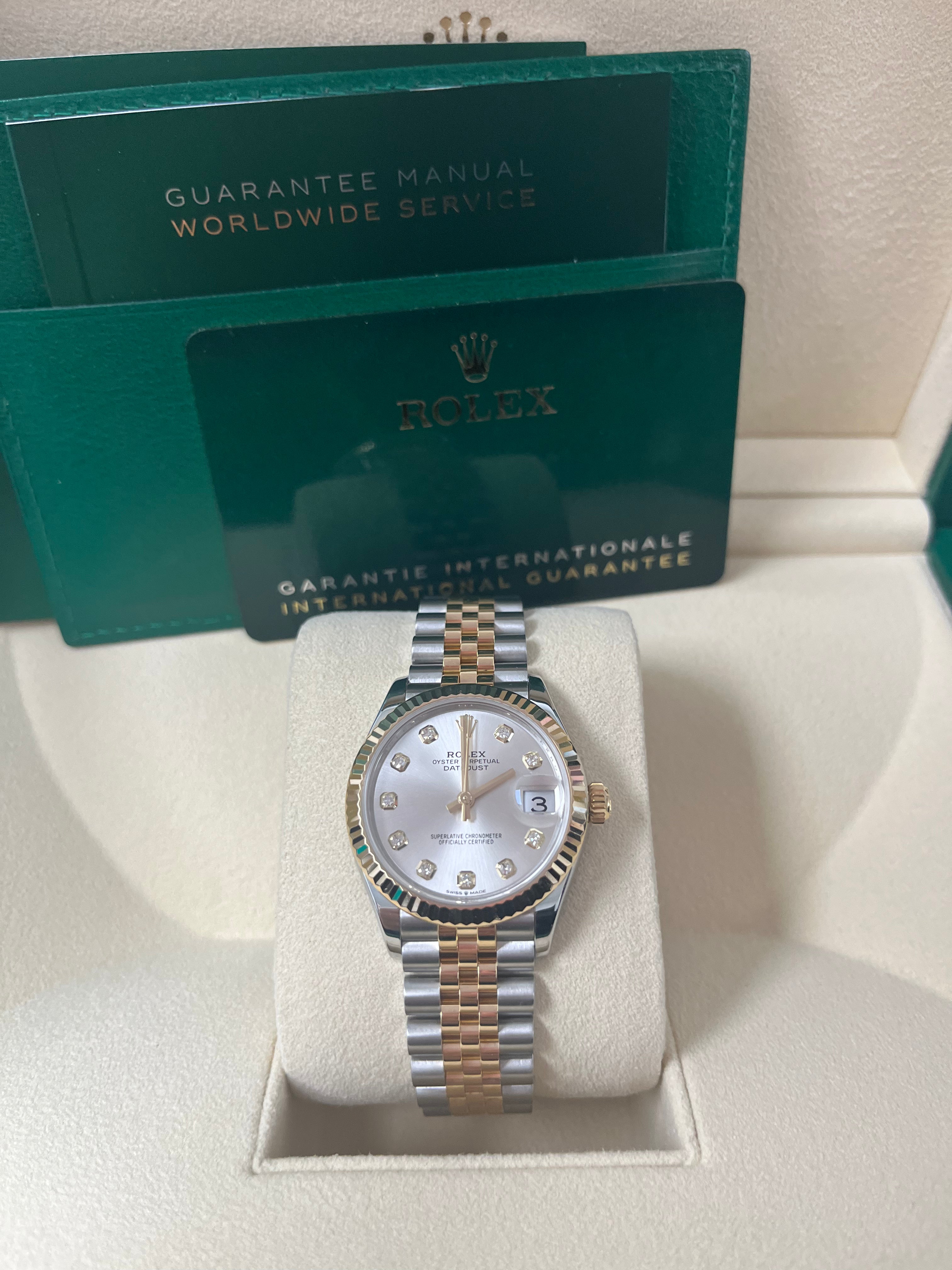 Rolex Datejust 31mm Watch - Steel & Yellow Gold, Fluted Bezel, Silver Diamond Dial, Jubilee Bracelet 278273 - Luxury Women's Watch for Business, Parties & Special Occasions