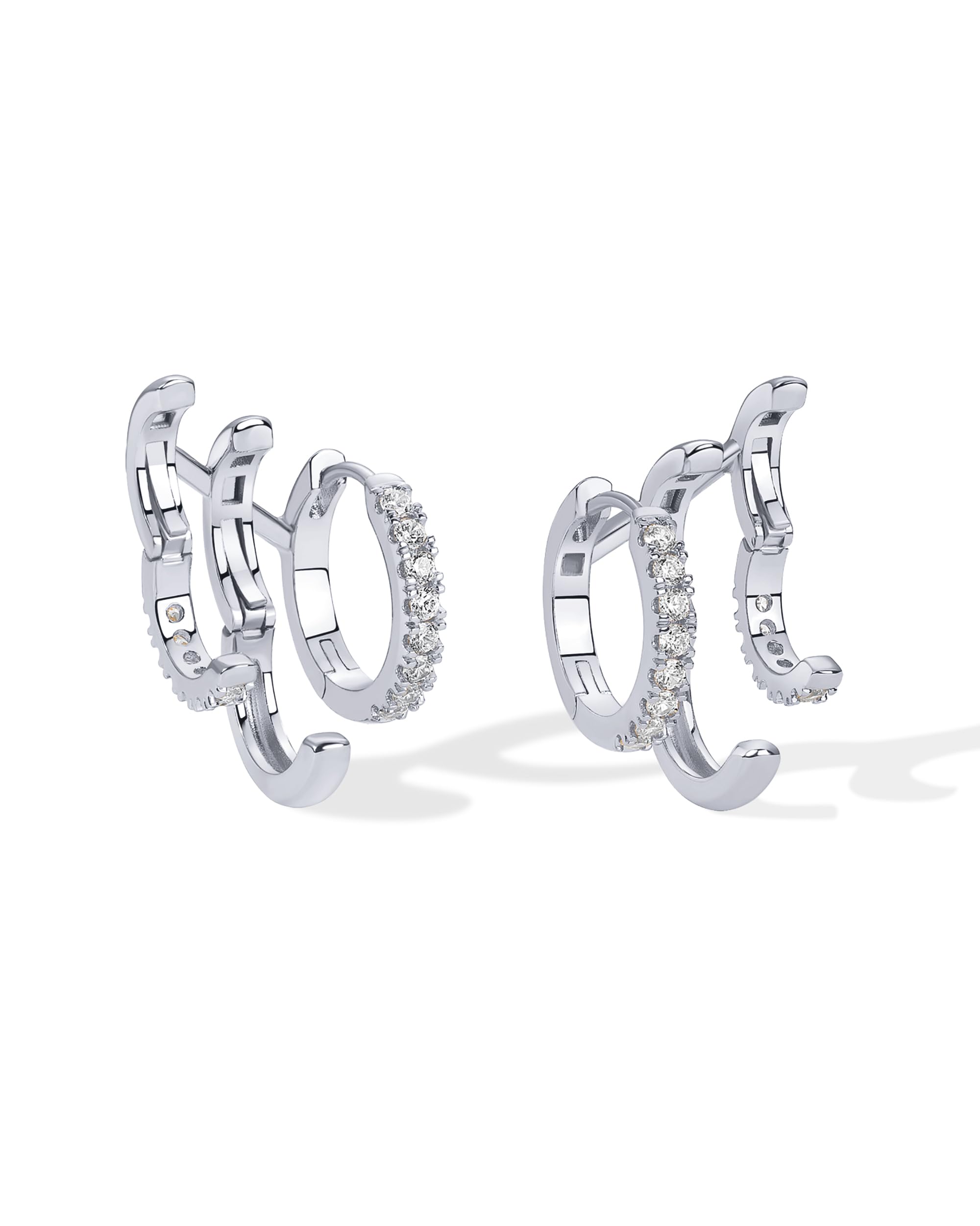 PAVOI 14K Gold Plated Sterling Silver Triple Hoop Statement Earrings for Women | No Piercing Multi Huggie Crawler Earrings | Perfect for Parties, Weddings & Everyday Wear