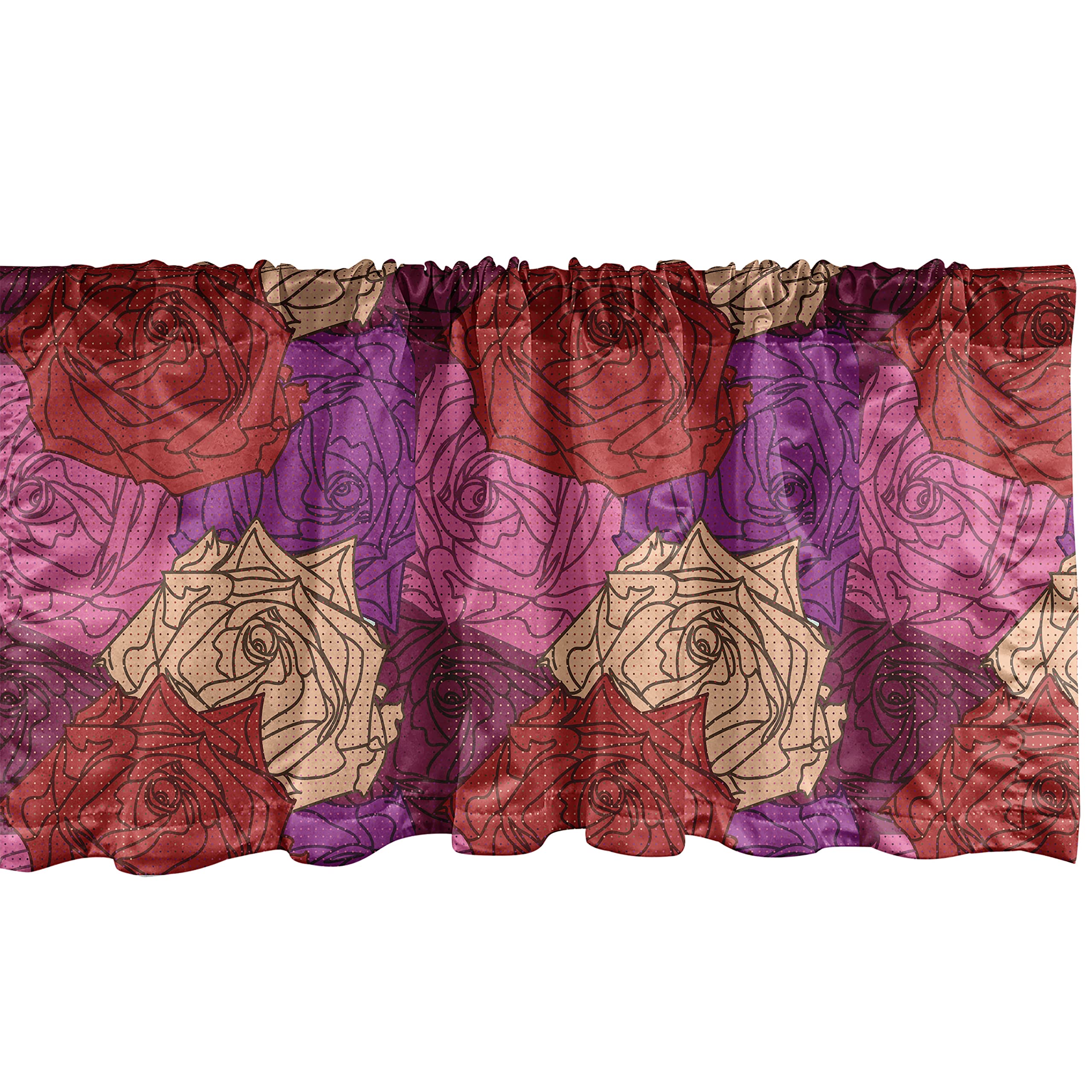 Ambesonne Roses Window Valance - Romantic Floral Curtain with Colorful Flowers & Dots Pattern, Rod Pocket Valance for Kitchen & Bedroom Decor, 54x18 Inches, Ruby Pink Purple - Perfect for Valentine's Day & Wedding Home Decor