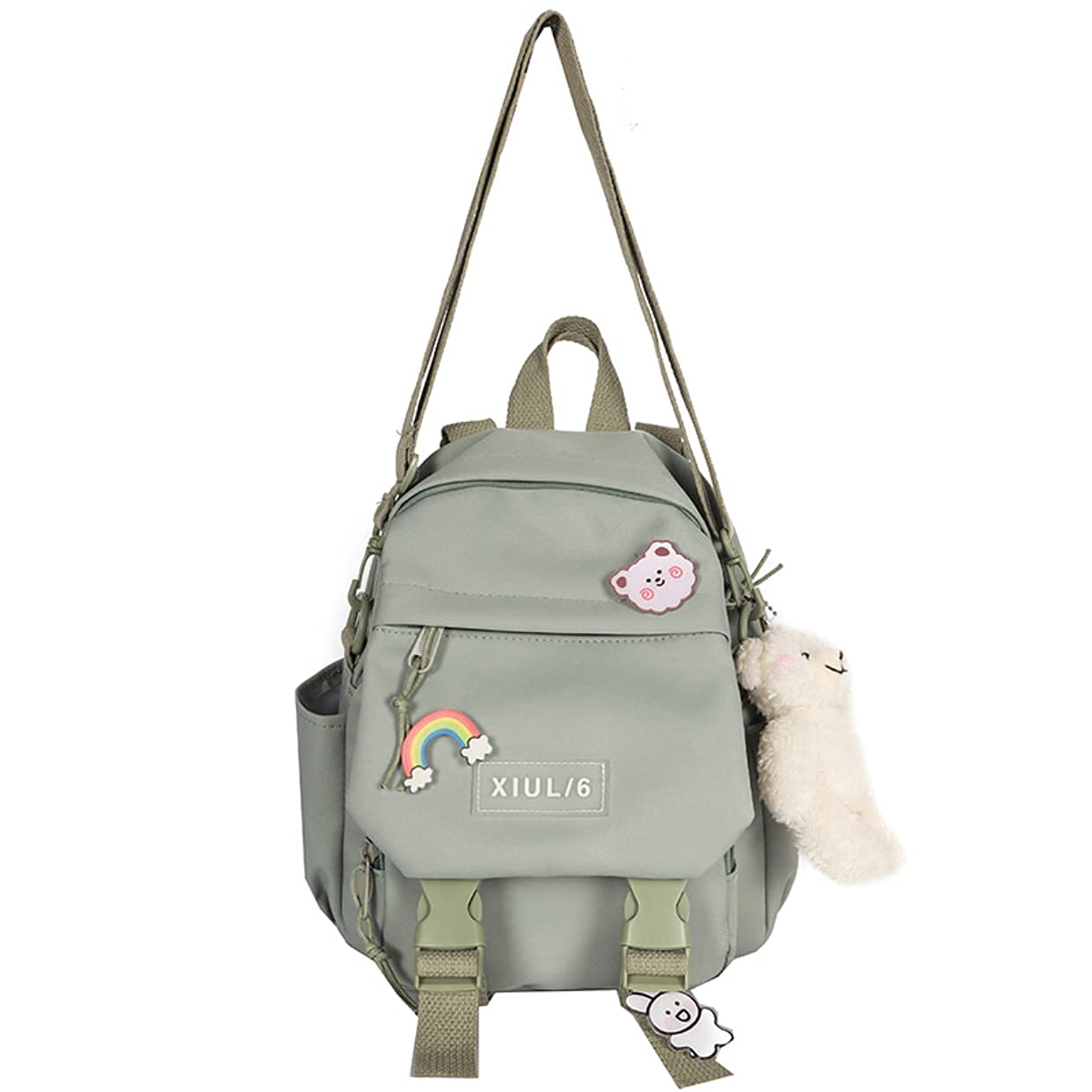 Cute Mini Canvas School Backpack with Pendant - Lightweight Laptop Shoulder Bag for College Students - Perfect Back to School Supplies & Everyday Use (Green)