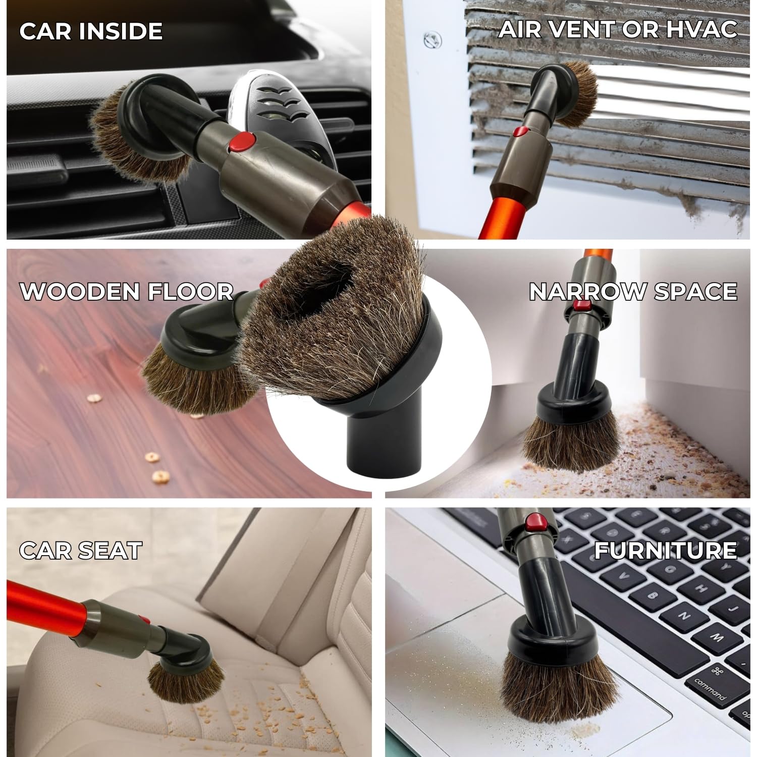 Premium Soft Horsehair Round Dust Brush for Dyson V7 V8 V10 V11 V15 Gen5 - Gentle Cleaning Attachment for Sofas, Furniture & Baseboards - Ideal for Pet Hair, Dust & Delicate Surfaces